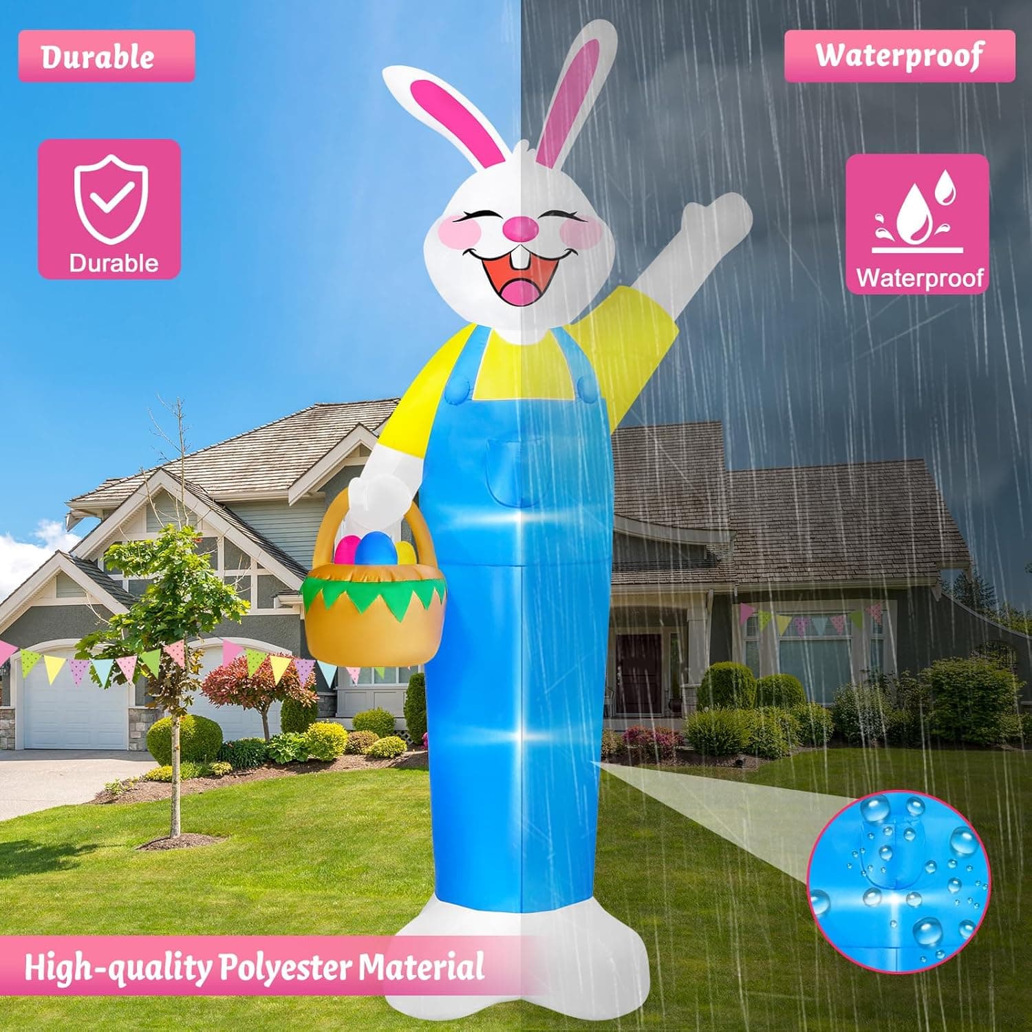 12Ft Giant Lighted Easter Bunny Inflatable with Egg Basket thumbnail 4
