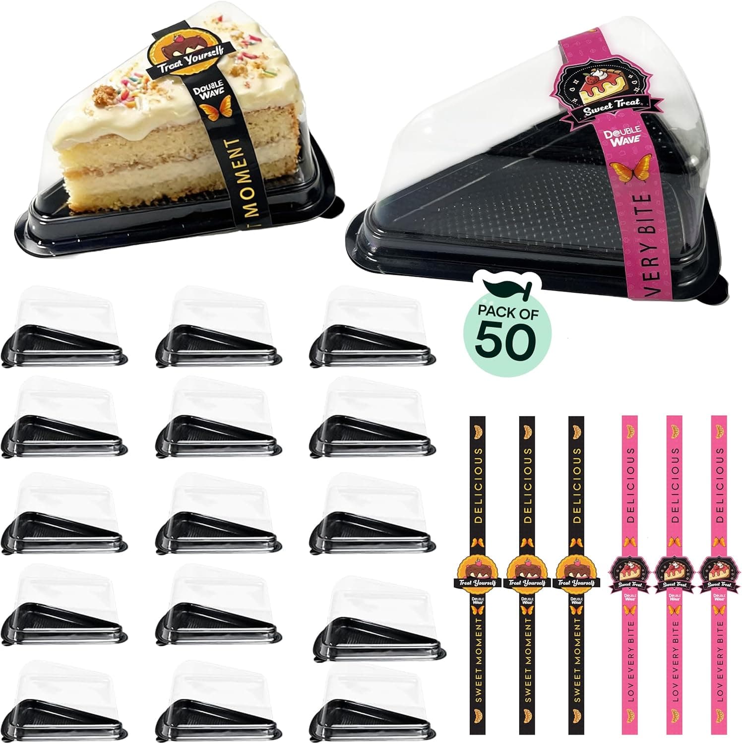 DoubleWave 50-Pack Clear Cake Slice Containers | BPA-Free, Stackable Dessert Holders for Parties, Weddings, and Special Events – Shatter-Resistant Plastic | Keeps Cake Fresh at Parties : Industrial &amp; Scientific image 1