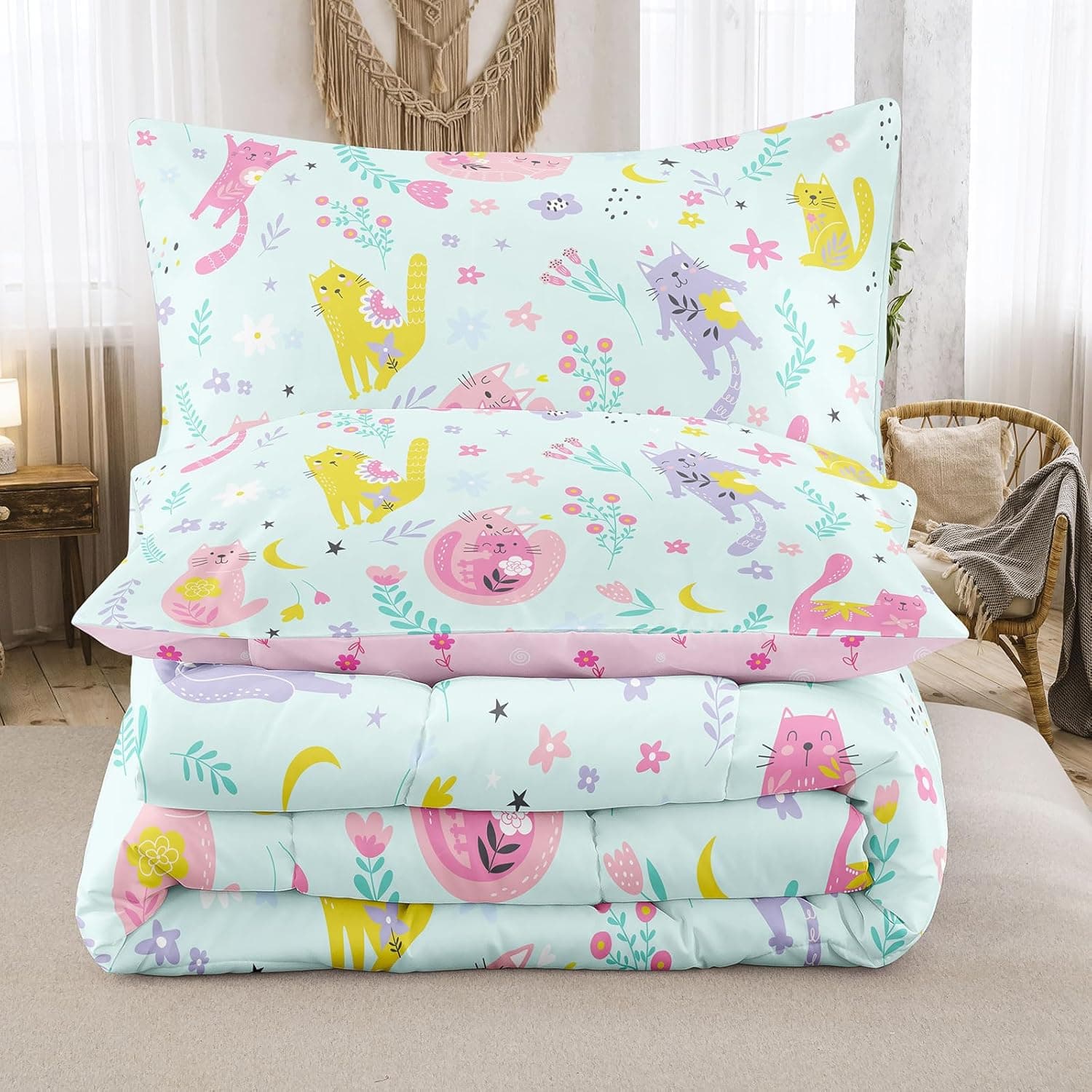 Bodhi Cute Cats Twin Comforter Bedding Set thumbnail 4