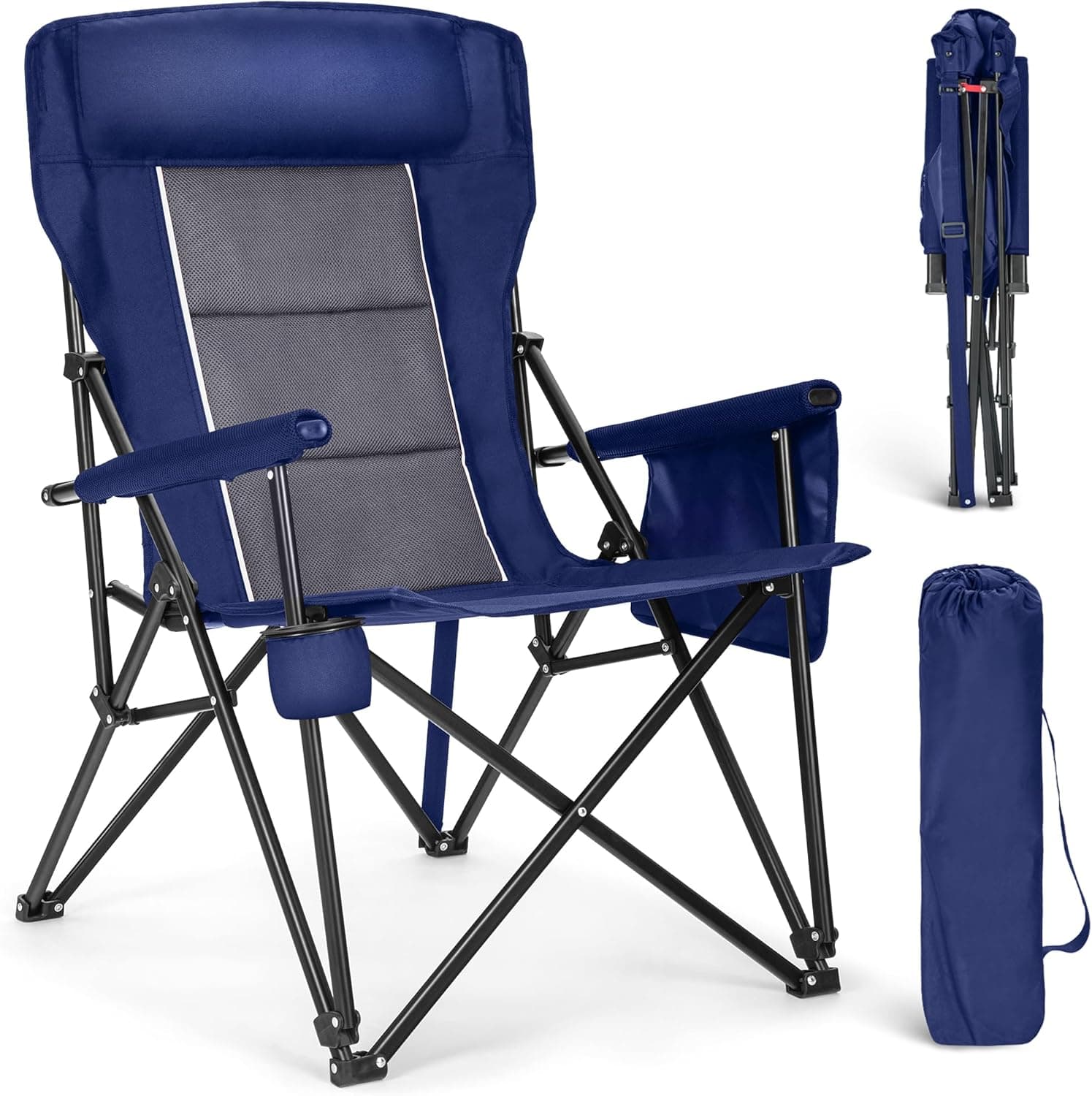 ALPHA CAMP Oversized Folding Camping Chairs High Backrest Heavy Duty Lawn Chairs for Adults Support 500 LBS Portable Camp Chairs with Cup Holders Large Side Pocket for Outdoor : Sports &amp; Outdoors image 1