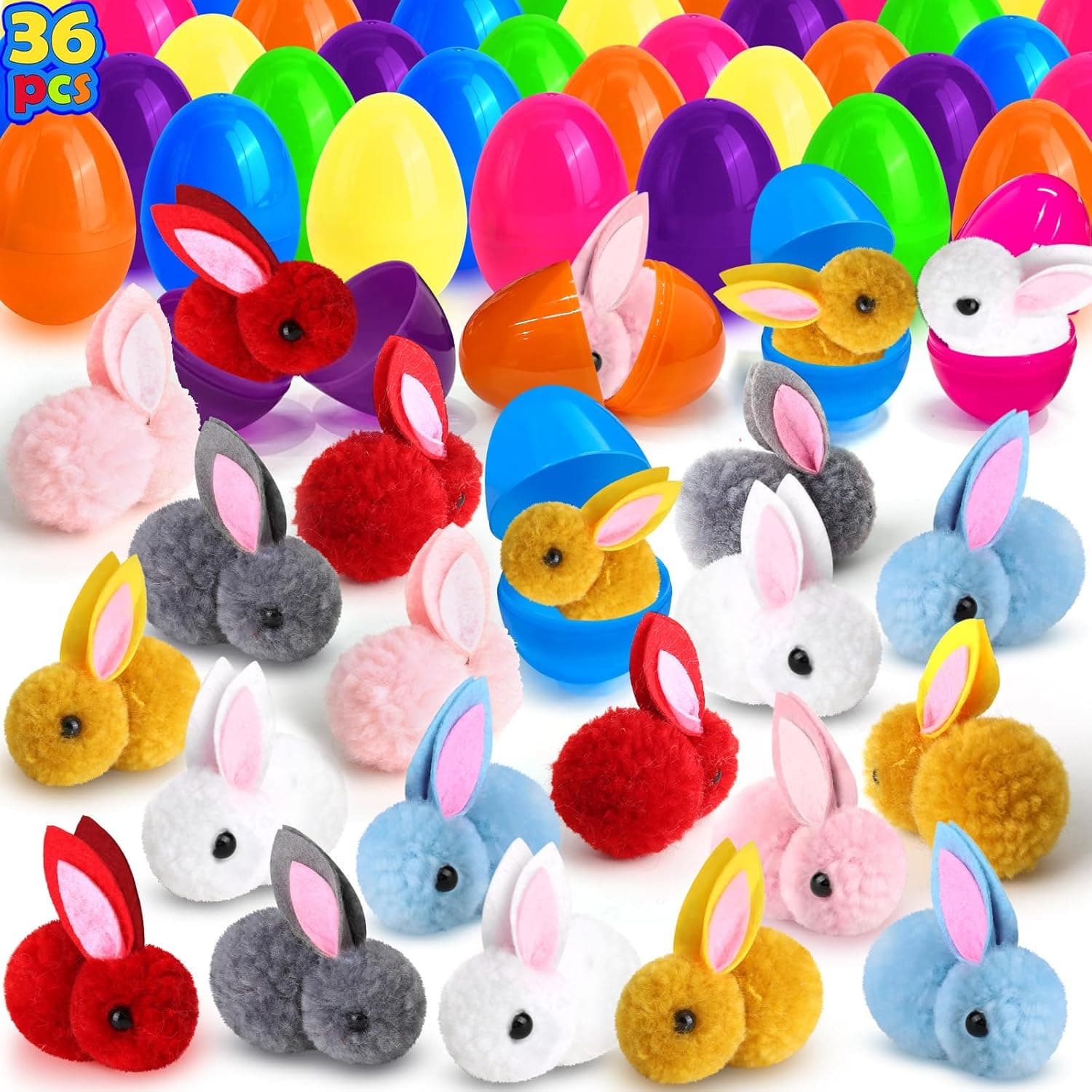 Easter Basket Fillers for Kids: 36-Pack Eggs with Plush