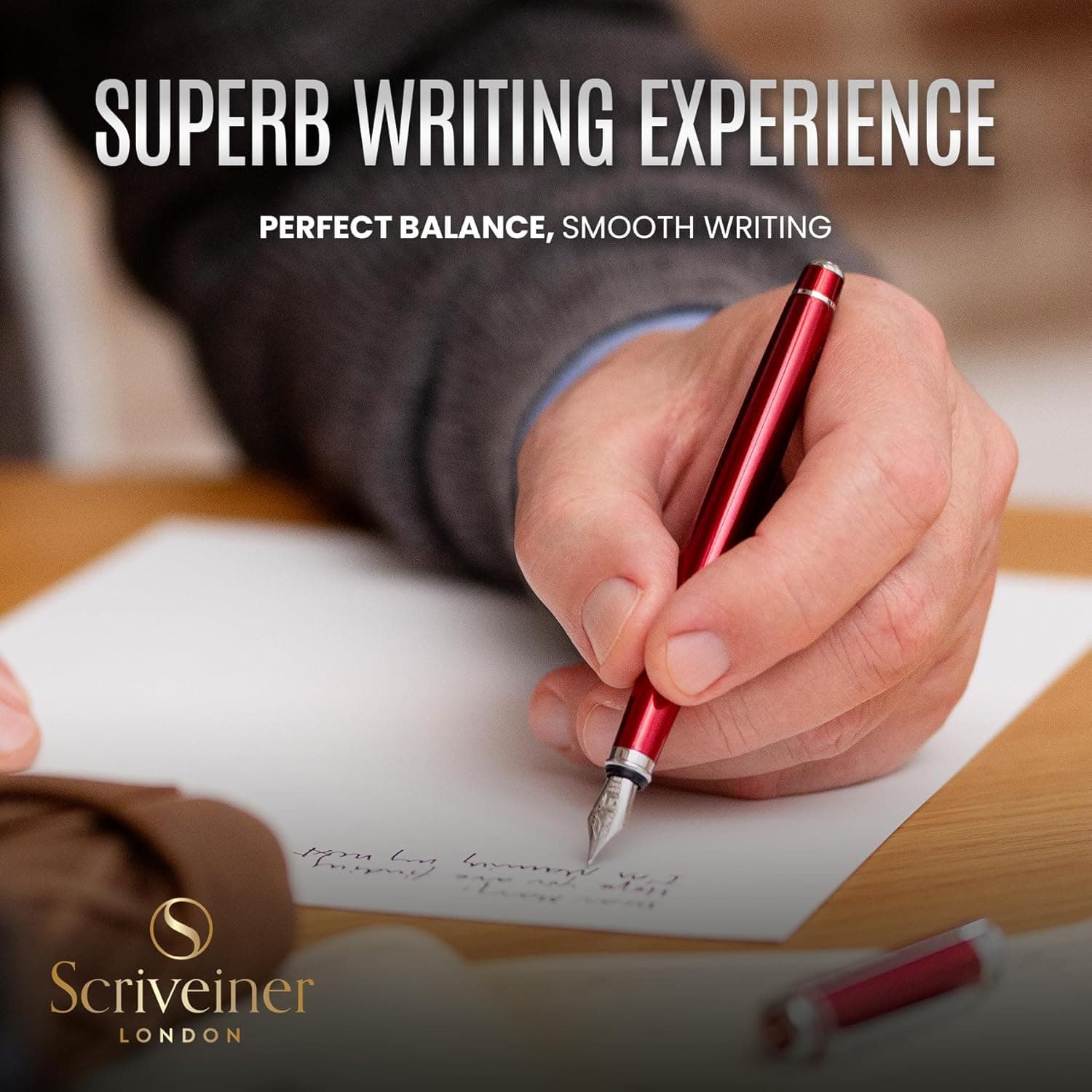 Scriveiner Deep Crimson Red Fountain Pen with Chrome Finish thumbnail 4