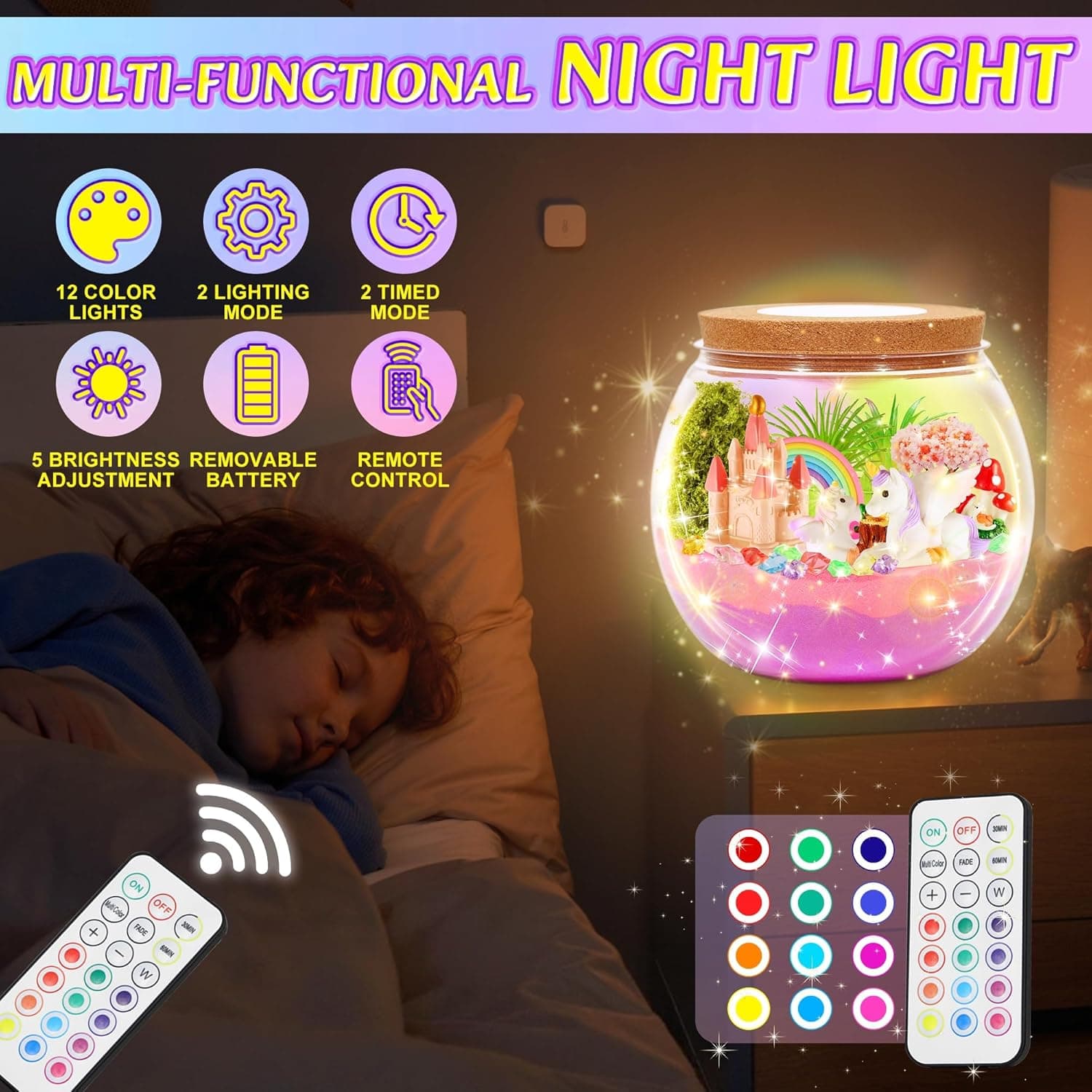 Hannstar Unicorn Terrarium Crafts Kit for Kids-LED Night Light Unicorn Birthday Gifts for Girls Ages 4 5 6 7 8-12 Year Old-Unicorn Toys for Girls - DIY Arts and Crafts Kit for Kids : Toys &amp; Games thumbnail 5
