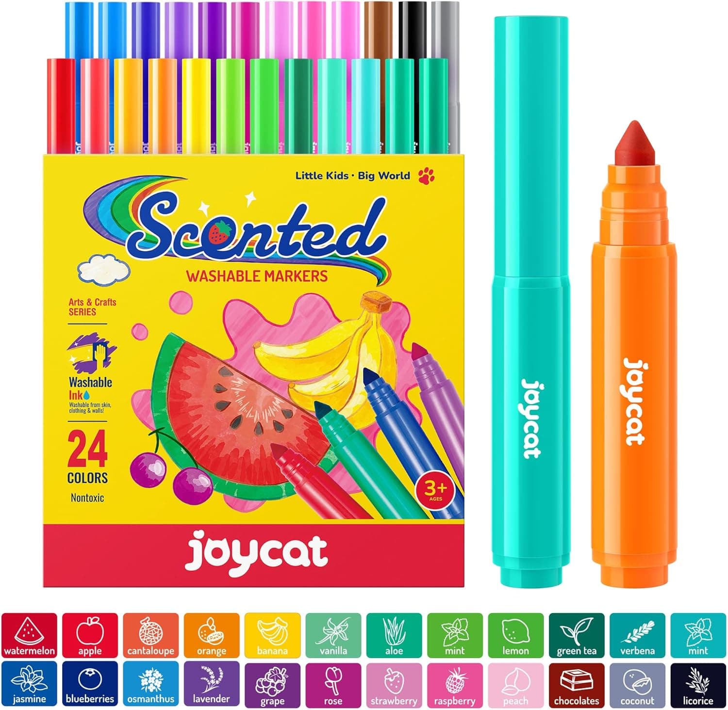 JoyCat 24 Colors Scented Washable Markers for Kids, Fruit &amp; Dessert Smelly Markers with Versatile Conical Tips, Non-Toxic Art Supplies for Toddlers &amp; School Classroom, Ideal Gifts for kids. : Toys &amp; Games image 1