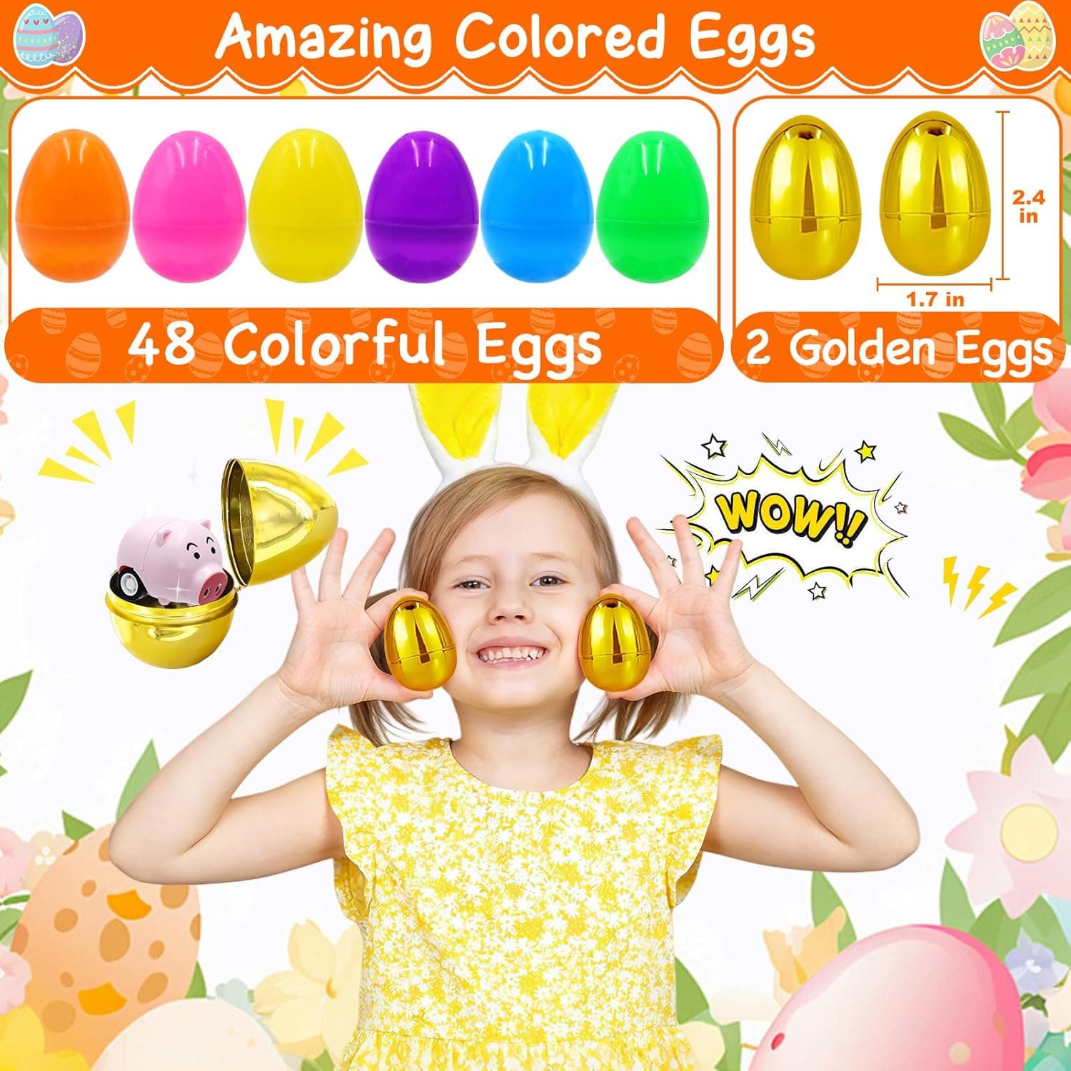ZICZLI 50 Pack Prefilled Easter Eggs with Assorted Toys thumbnail 3