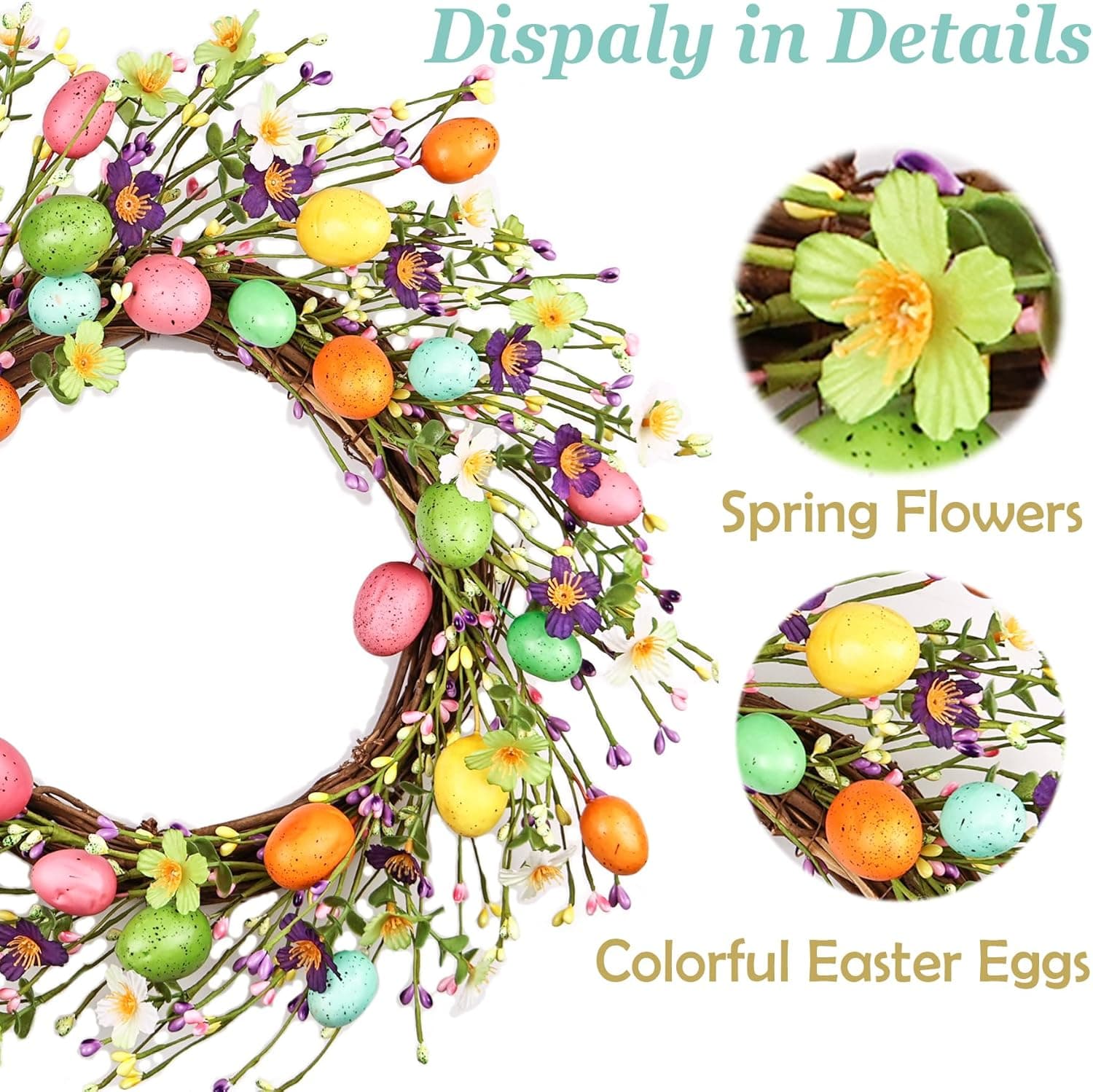Lotus Hills 20 Inch Easter Wreath with Colorful Eggs thumbnail 3