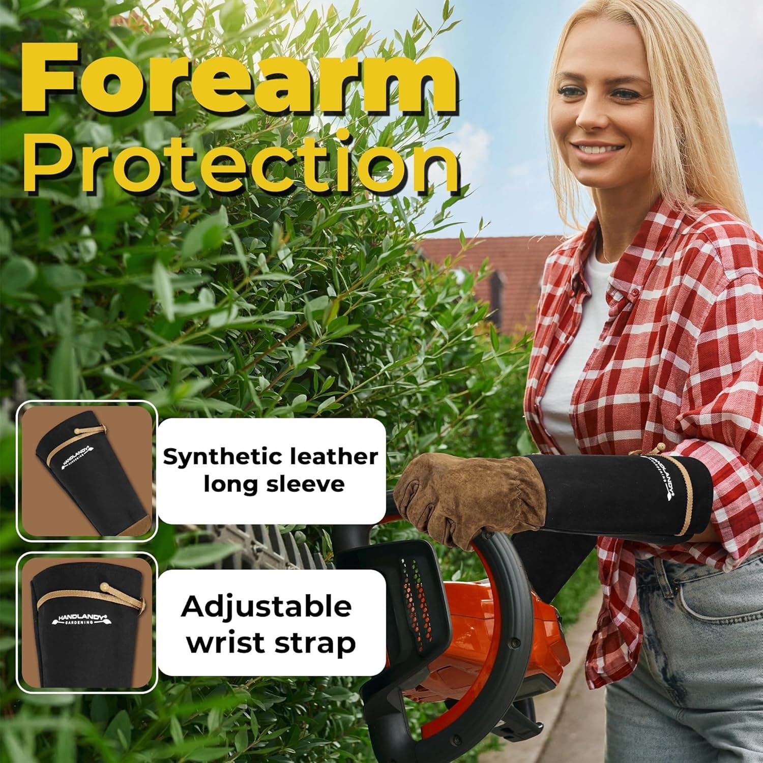 HANDLANDY Long Gardening Gloves for Men &amp; Women, Pigskin Leather Rose Pruning Gloves, Breathable Thorn Proof Gauntlet Glove (Coffee Brown, M) : Patio, Lawn &amp; Garden thumbnail 4