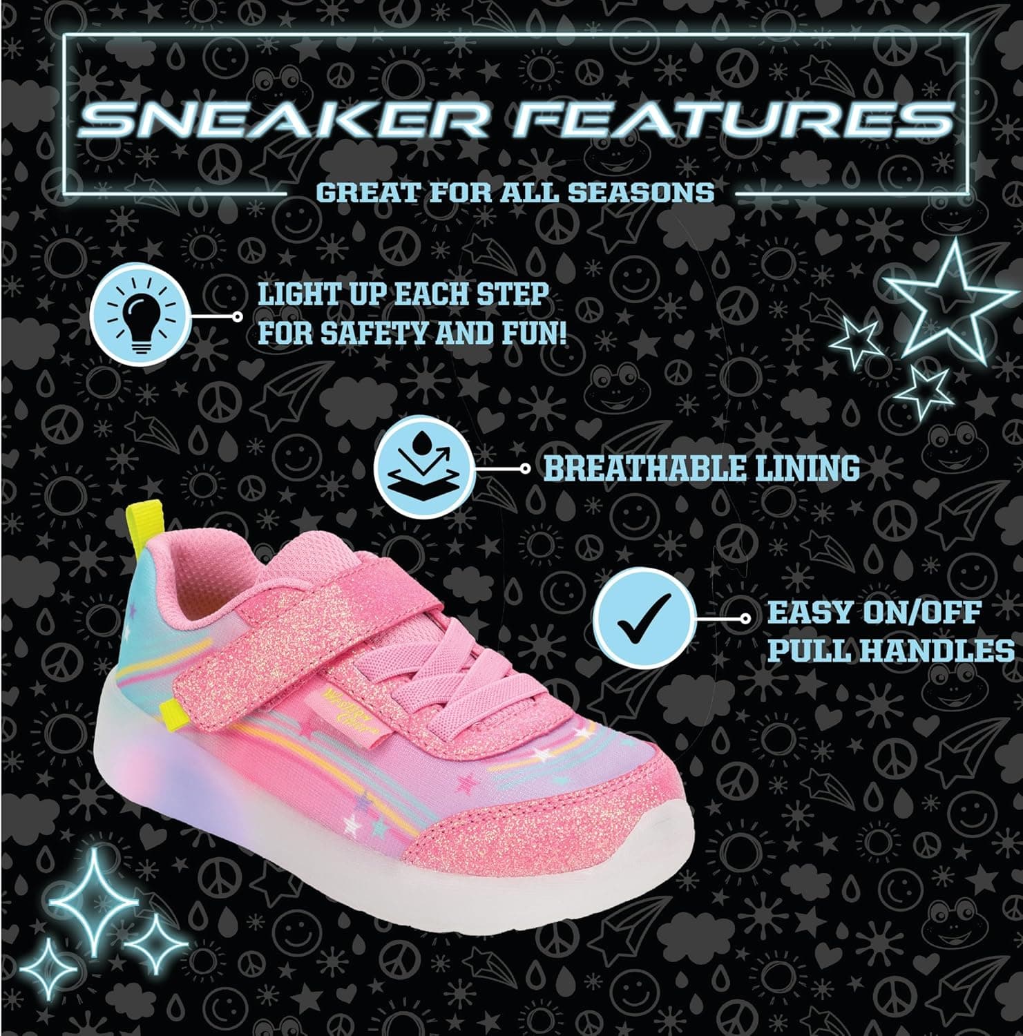 Western Chief Kids Lighted Flash Feet Sneakers – Breathable Mesh Shoes with Flashing Lights, Adjustable Strap, and Slip-Resistant Outsole for Active Boys and Girls, Pink, 1 | Sneakers thumbnail 3