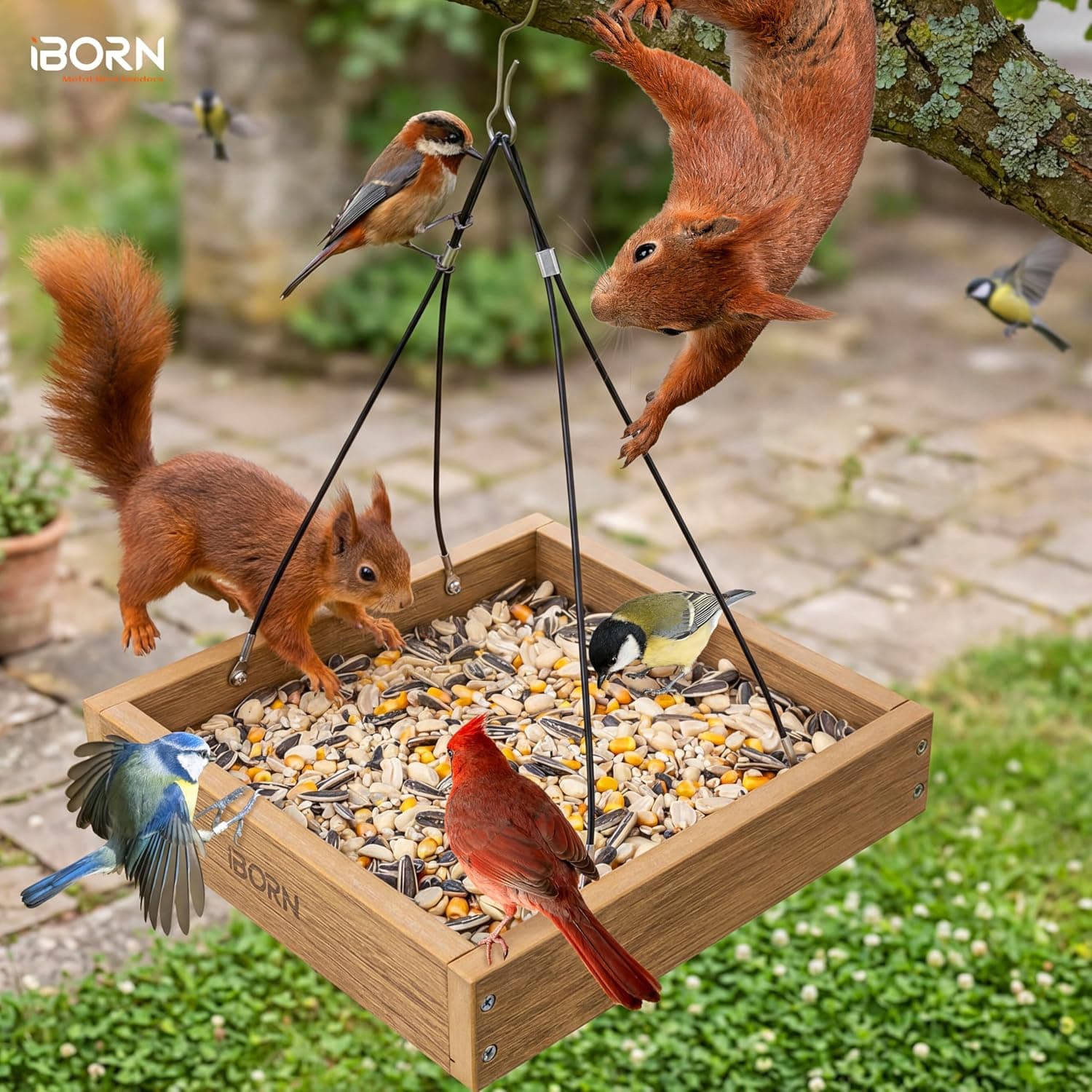 iBorn Platform Bird Feeder Tray, Bird Feeders for Outdoors Hanging, Flat Birdfeeder Tray with Large Capacity 3LBS, WPC Recycled Plastic &amp; Cedar Look, Waterproof, 10.5"x10.5", Raw : Patio, Lawn &amp; Garden thumbnail 3