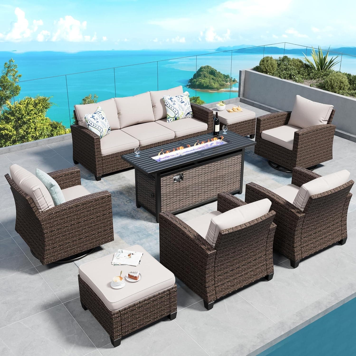 SUNSHINE VALLEY Swivel Glider Patio Furniture Set with Firepit Table image 1