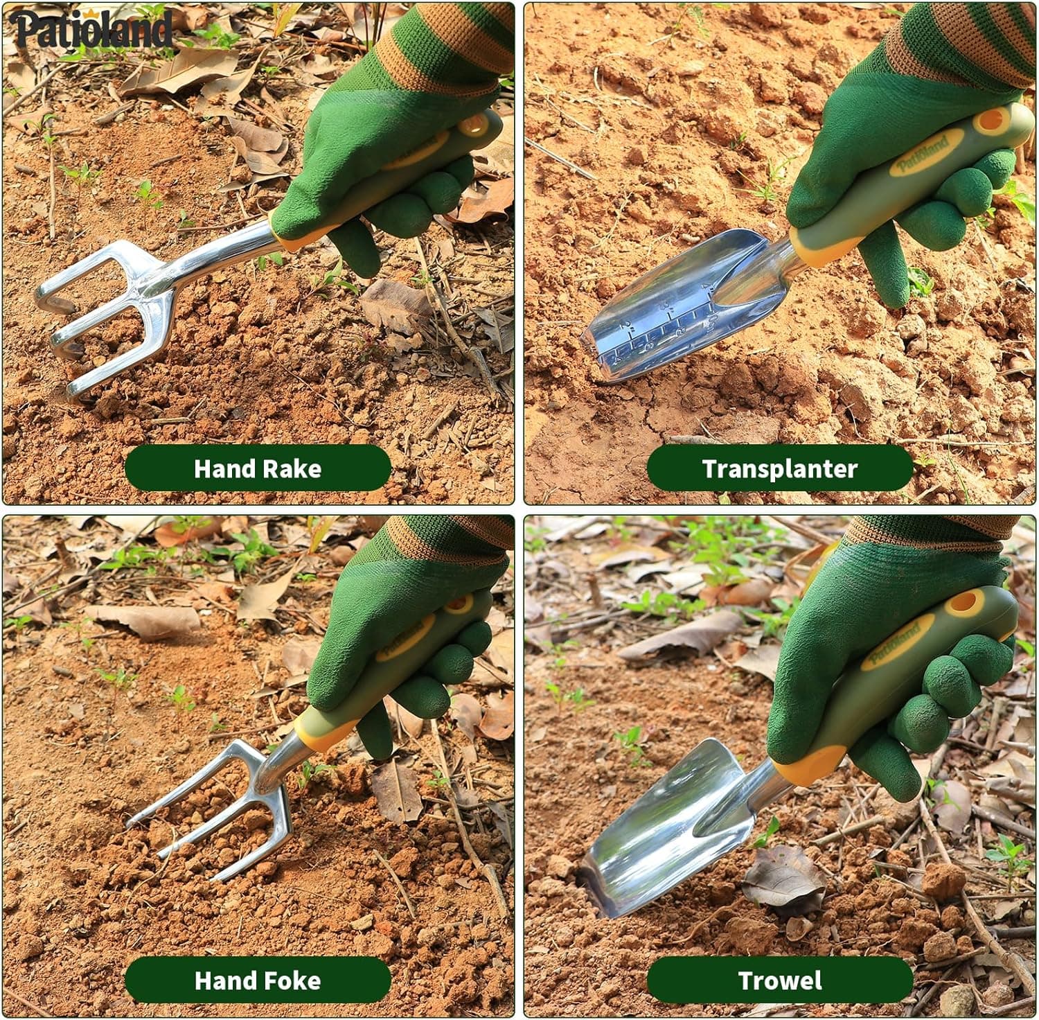 10-Piece Garden Tool Set, Green Gardening Hand Tools Kit with Non-Slip Handles, Heavy Duty Rust-Proof Aluminum Tools, Organizer Tote Bag &amp; Gardening Gloves, Ideal Gardening Gifts for Men and Women : Patio, Lawn &amp; Garden thumbnail 4