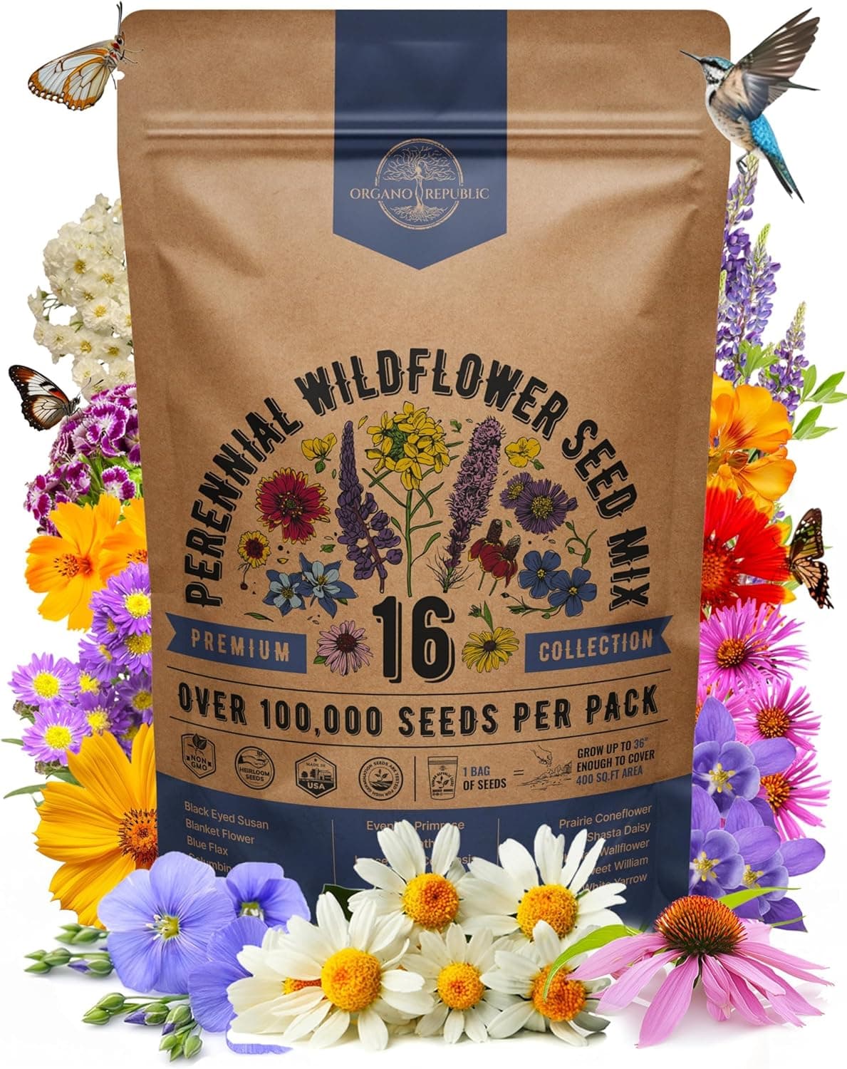 Organo Republic 16 Perennial Wildflower Seeds Mix image 1