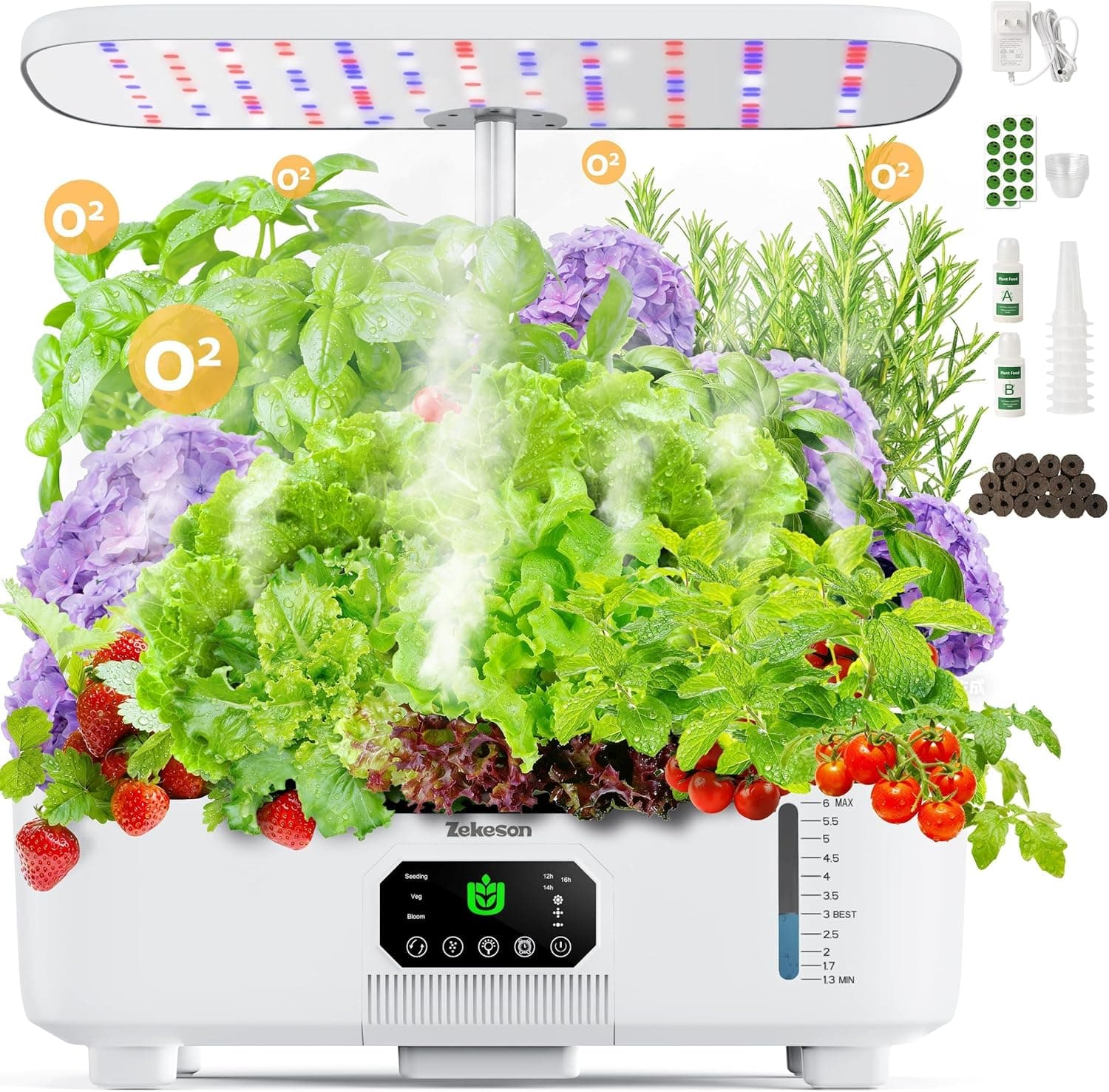 Misting Hydroponic Growing System Kit 15-Pods Indoor Smart Herb Garden Planter with LCD Touch Panel 6L Large Tank for Herb/Vegetables/Flowers/Fruits,Gardening Gifts for Women Men Beginners-White : Patio, Lawn &amp; Garden — Spring Gift Ideas gift idea