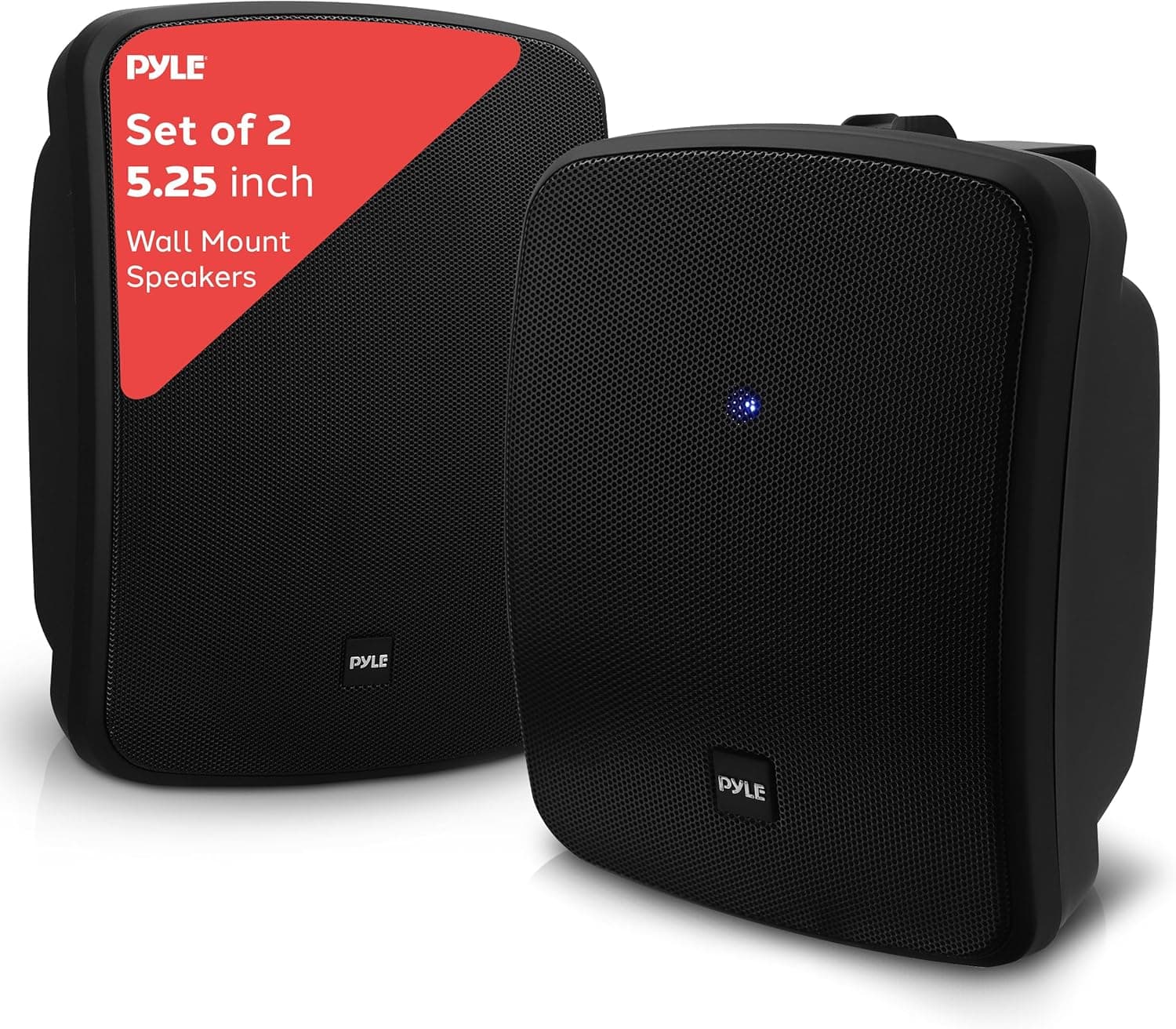 Pyle 5.25 Inch 2 Way Outdoor Waterproof Mountable Wireless Bluetooth Dual Speakers with Heavy Duty Grill Cabinet Enclosure, Black (2 Pack) : Electronics image 1