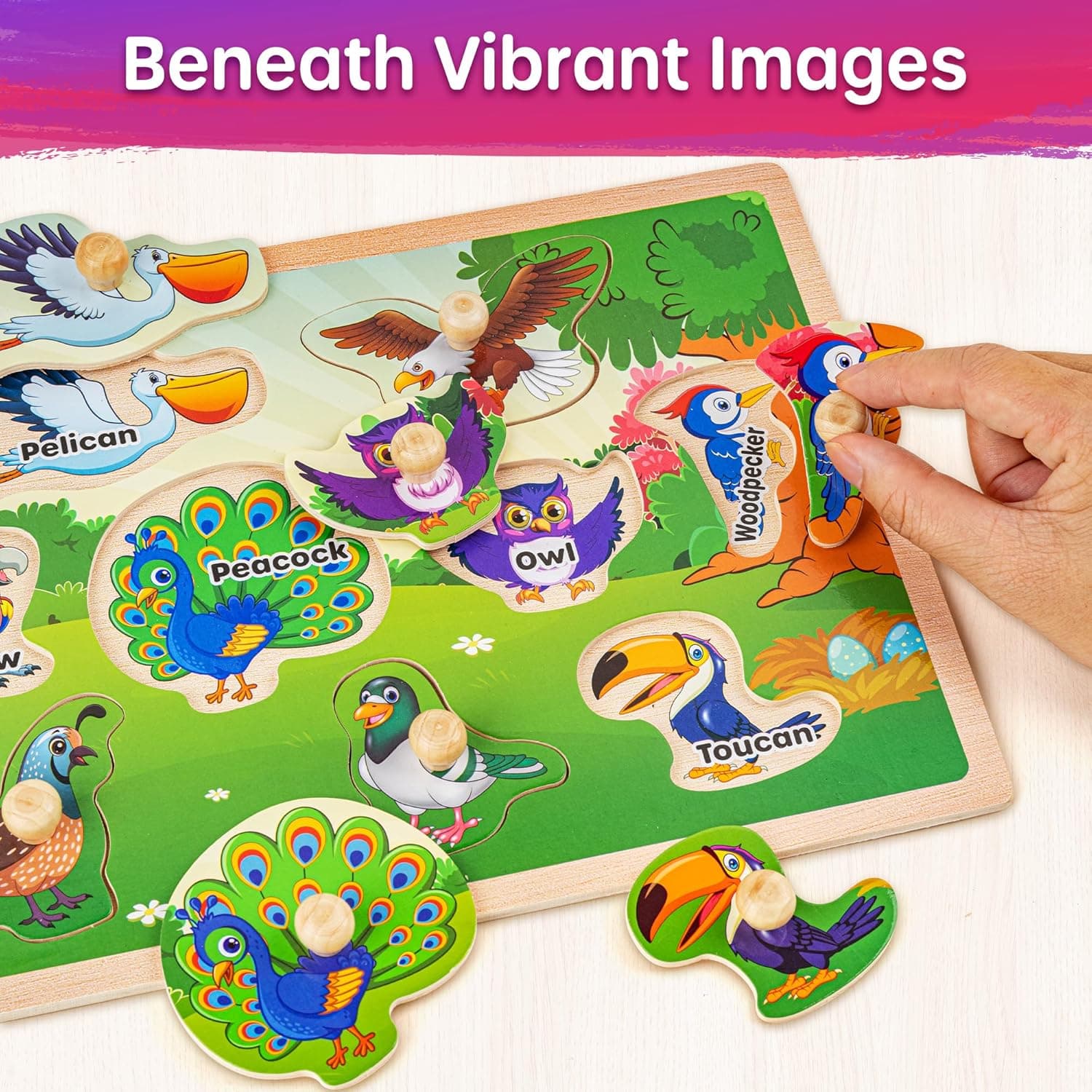 SYNARRY Wooden Puzzles for Toddlers 1-3, 6 Piece Set with Rack thumbnail 3