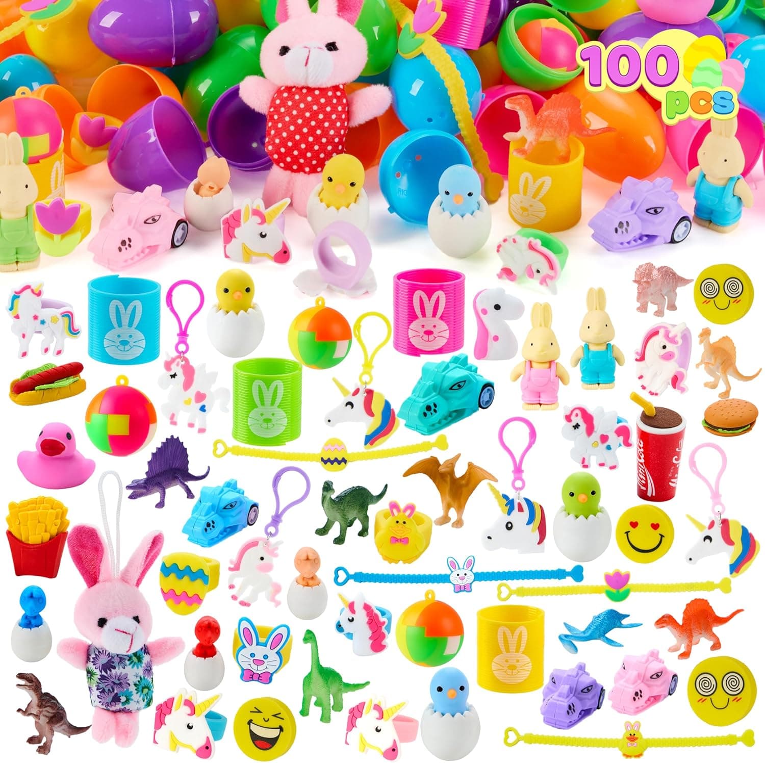 JOYIN 100 Pcs Prefilled Easter Eggs with Toys Plus Stickers, Filled with Toys Party Favors for Kids Boys Girls Easter Eggs Hunt, Basket Stuffers Fillers, Classroom Prize Supplies : Toys &amp; Games — Easter Gifts gift idea