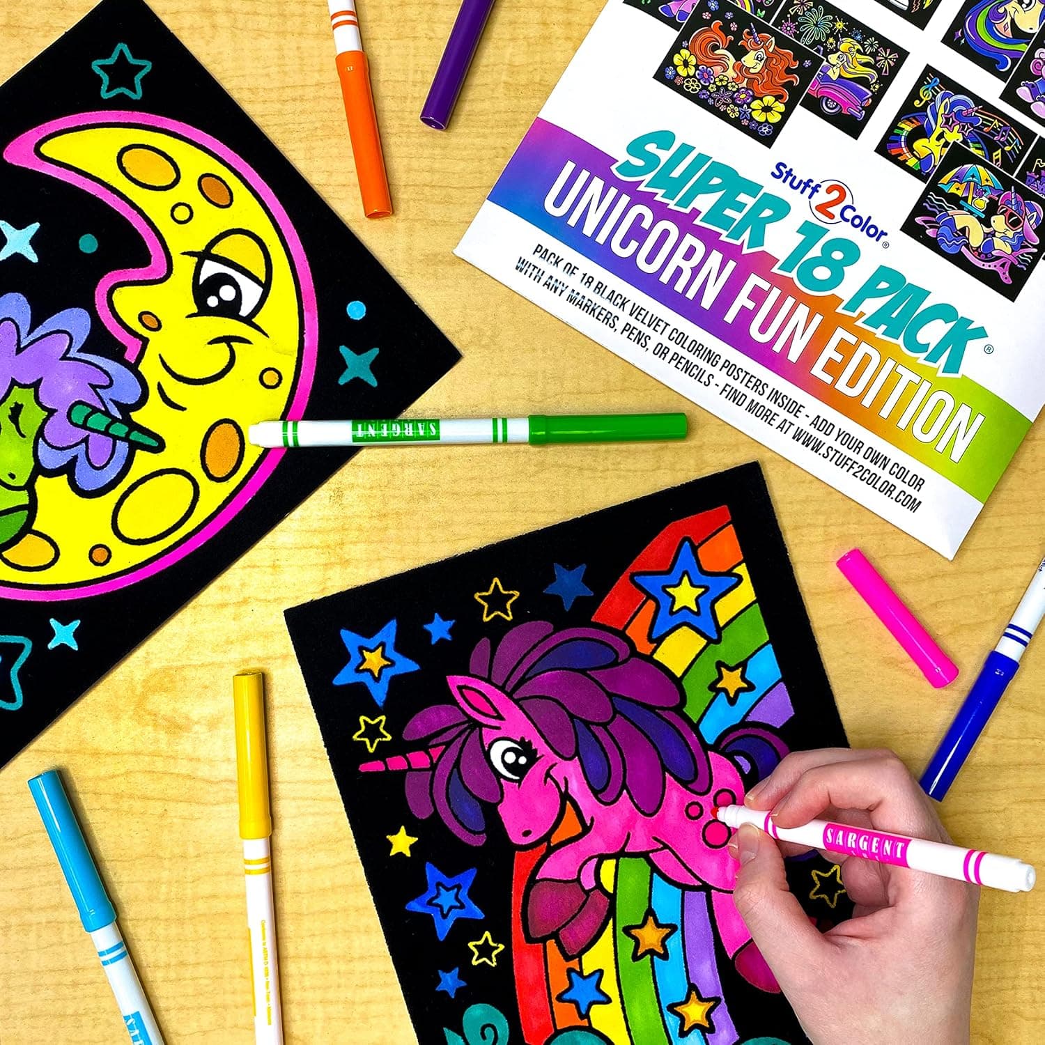 Super Pack of 18 Fuzzy Velvet Coloring Posters (Unicorn Fun Edition) - Great for Family Time, Arts and Crafts, Travel, Quiet Time, Sharing, Parties [All Ages: Kids, Girls, Adults, Toddlers, Teens] : Toys &amp; Games thumbnail 3