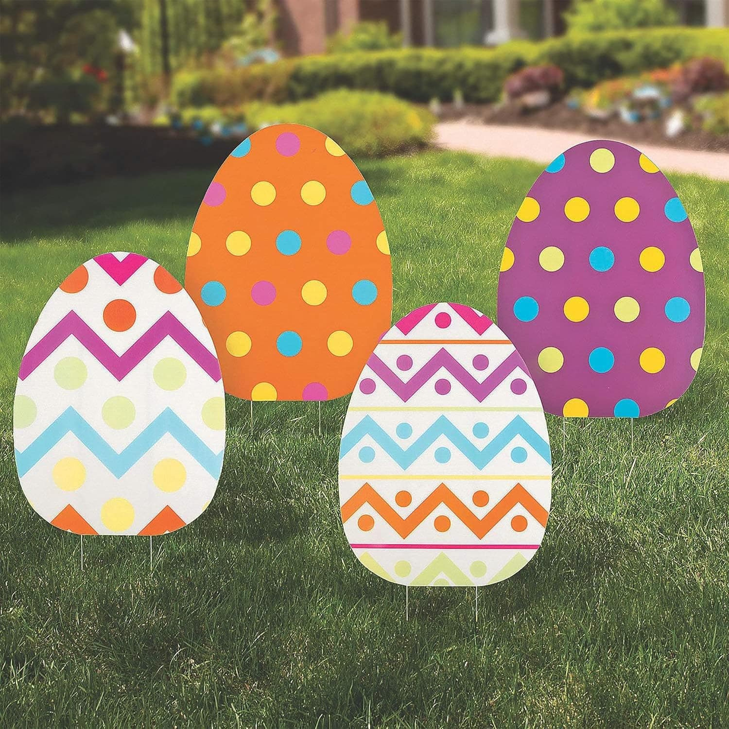Fun Express Jumbo Easter Eggs Yard Signs 4-Pack - Large 18x24.5 Outdoor Easter Decorations with Stakes | Weather-Resistant Egg Hunt Signs for Front Yard, Lawn &amp; Garden Party Decor : Patio, Lawn &amp; Garden image 1