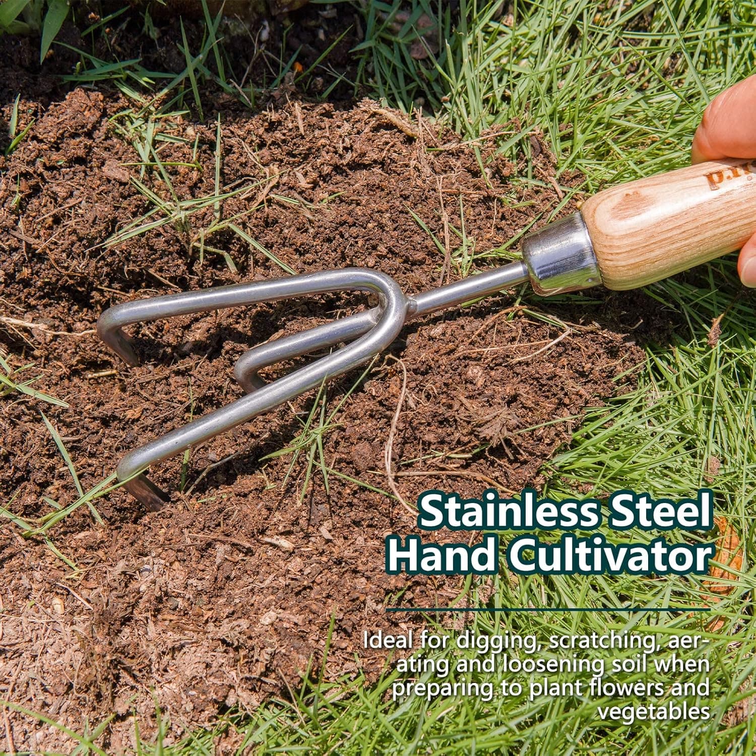 Berry&amp;Bird Garden Tool Set 3 Pieces Stainless Steel Heavy Duty Gardening Kit Includes Hand Trowel, Hand Cultivator and Hand Fork with Wood Handle for Weeding Transplanting Digging, Ideal Garden Gifts : Patio, Lawn &amp; Garden thumbnail 4