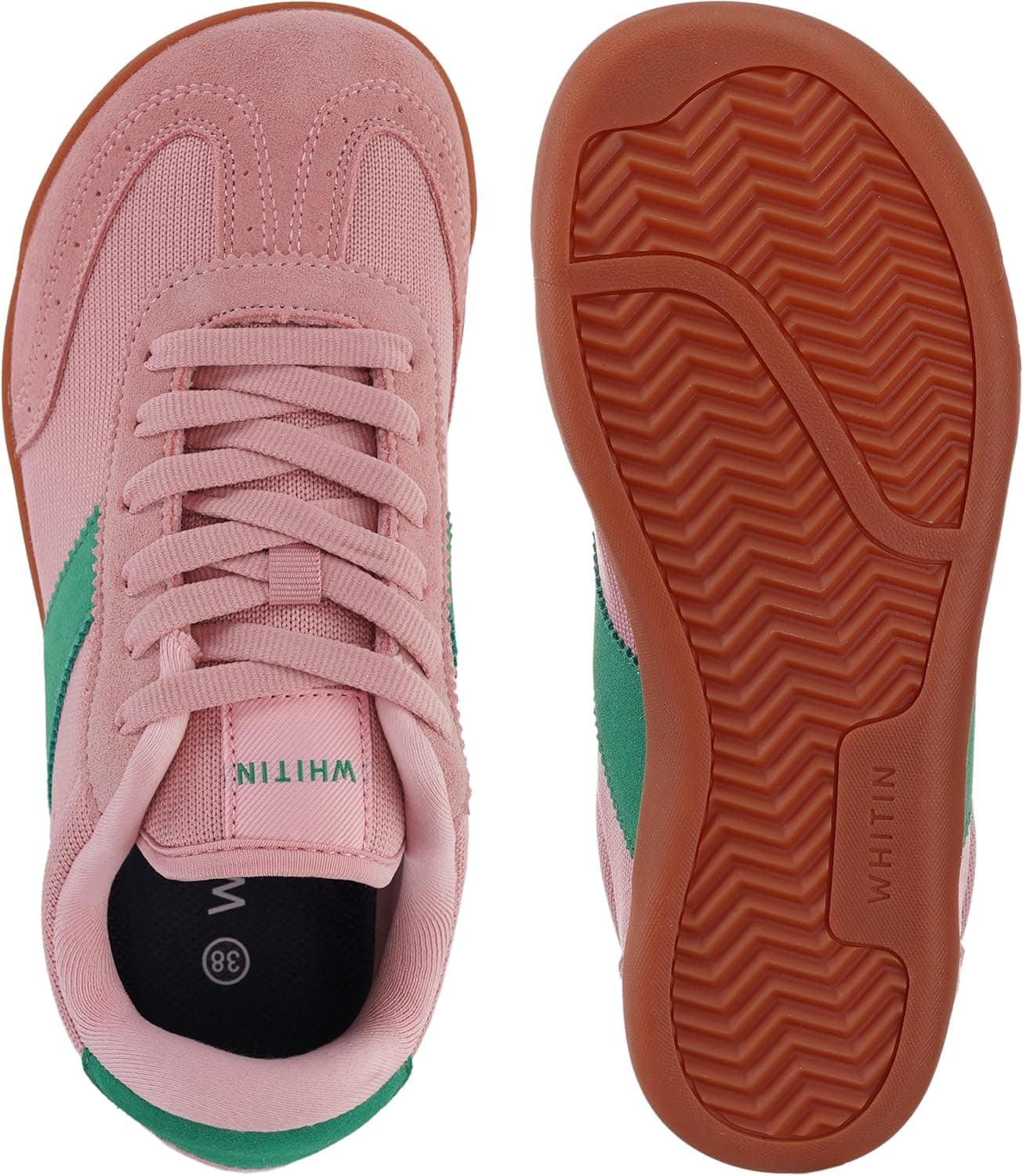 WHITIN Minimalist Wide Toe Box Shoes for Women Fashion Barefoot Sneakers Knit Zero Drop Sole Size 8 8W Mesh Athletic Sports Training Pink Gum 39 | Fashion Sneakers thumbnail 4