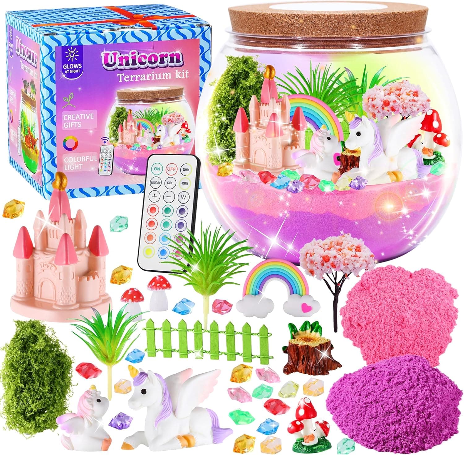 Hannstar Unicorn Terrarium Crafts Kit for Kids-LED Night Light Unicorn Birthday Gifts for Girls Ages 4 5 6 7 8-12 Year Old-Unicorn Toys for Girls - DIY Arts and Crafts Kit for Kids : Toys &amp; Games image 1