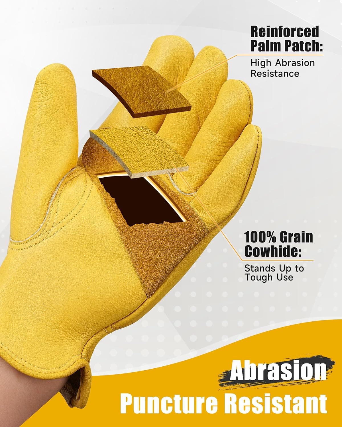 DULFINE Leather Work Gloves for Men &amp; Women, Reinforced Durable Gardening Gloves,Cowhide Work Gloves,Puncture &amp; Cut Resistant: Amazon.com: Tools &amp; Home Improvement thumbnail 2
