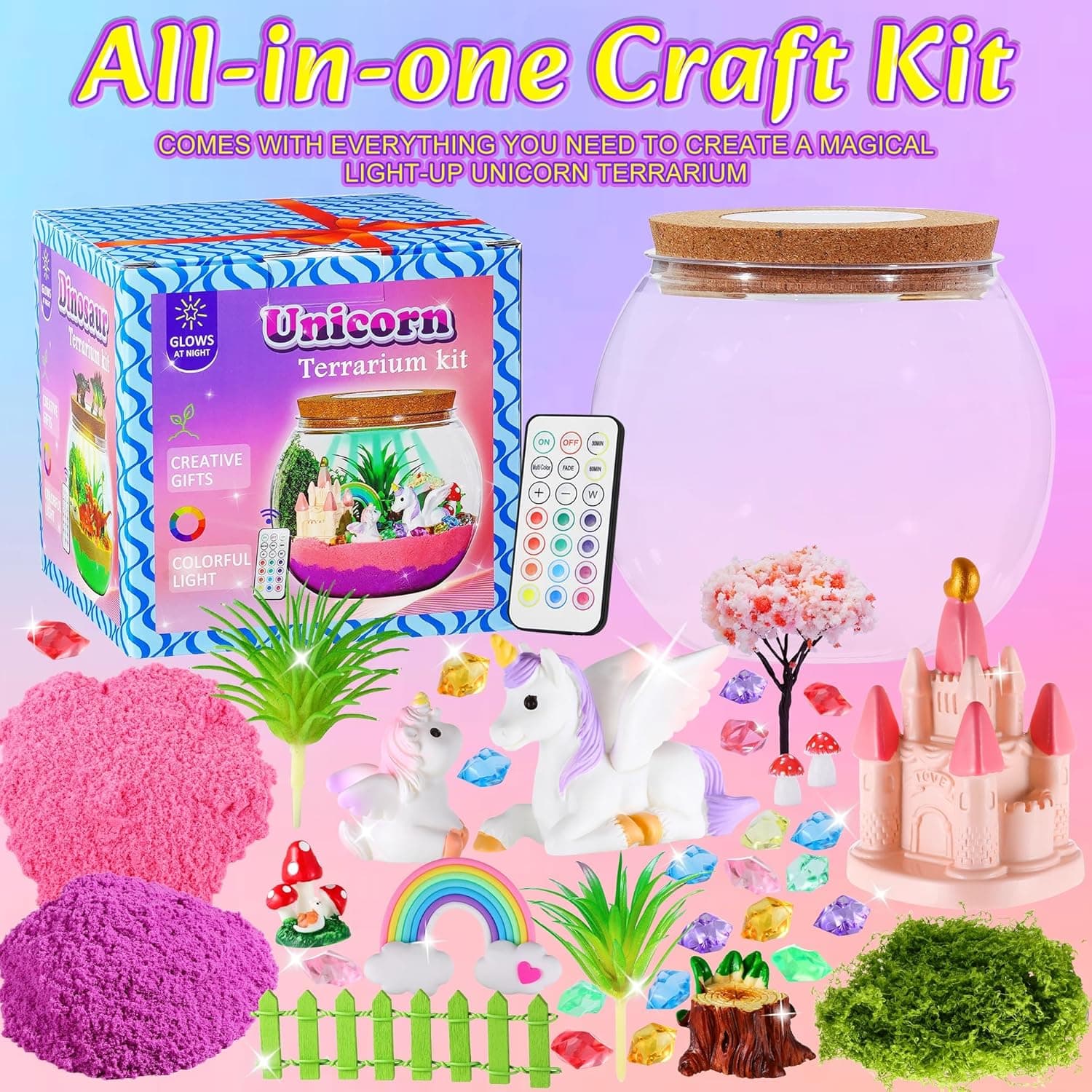 Hannstar Unicorn Terrarium Crafts Kit for Kids-LED Night Light Unicorn Birthday Gifts for Girls Ages 4 5 6 7 8-12 Year Old-Unicorn Toys for Girls - DIY Arts and Crafts Kit for Kids : Toys &amp; Games thumbnail 2