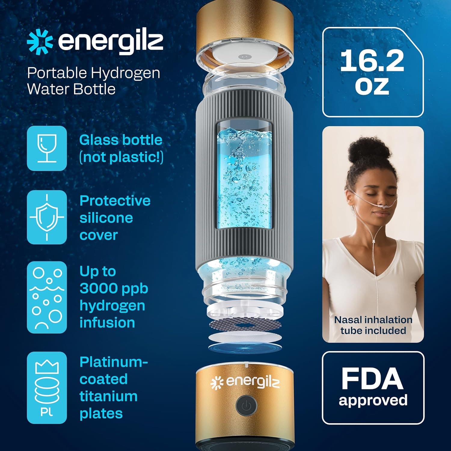 Energilz Hydrogen Water Bottle - 16.2 oz Generator thumbnail 3