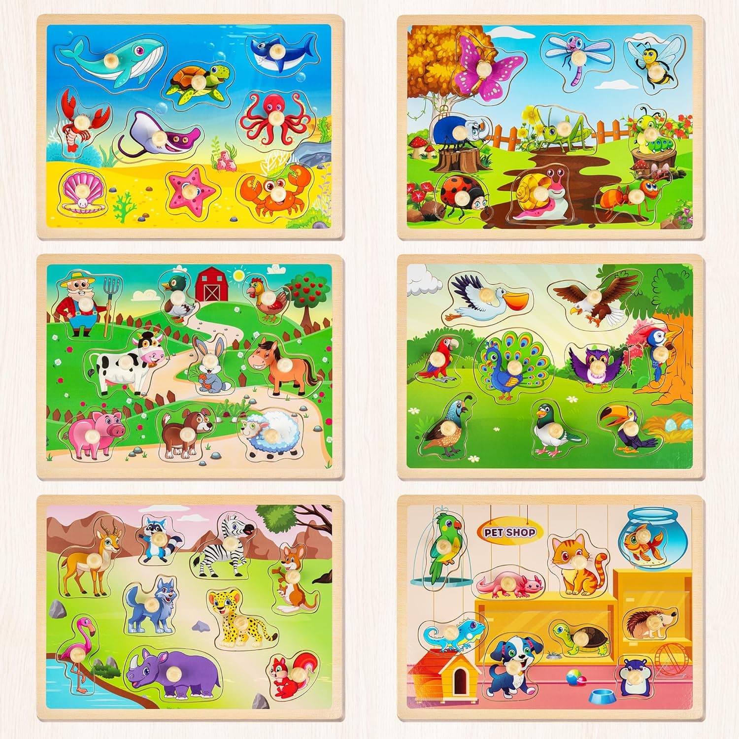 SYNARRY Wooden Puzzles for Toddlers 1-3, 6 Piece Set with Rack thumbnail 2