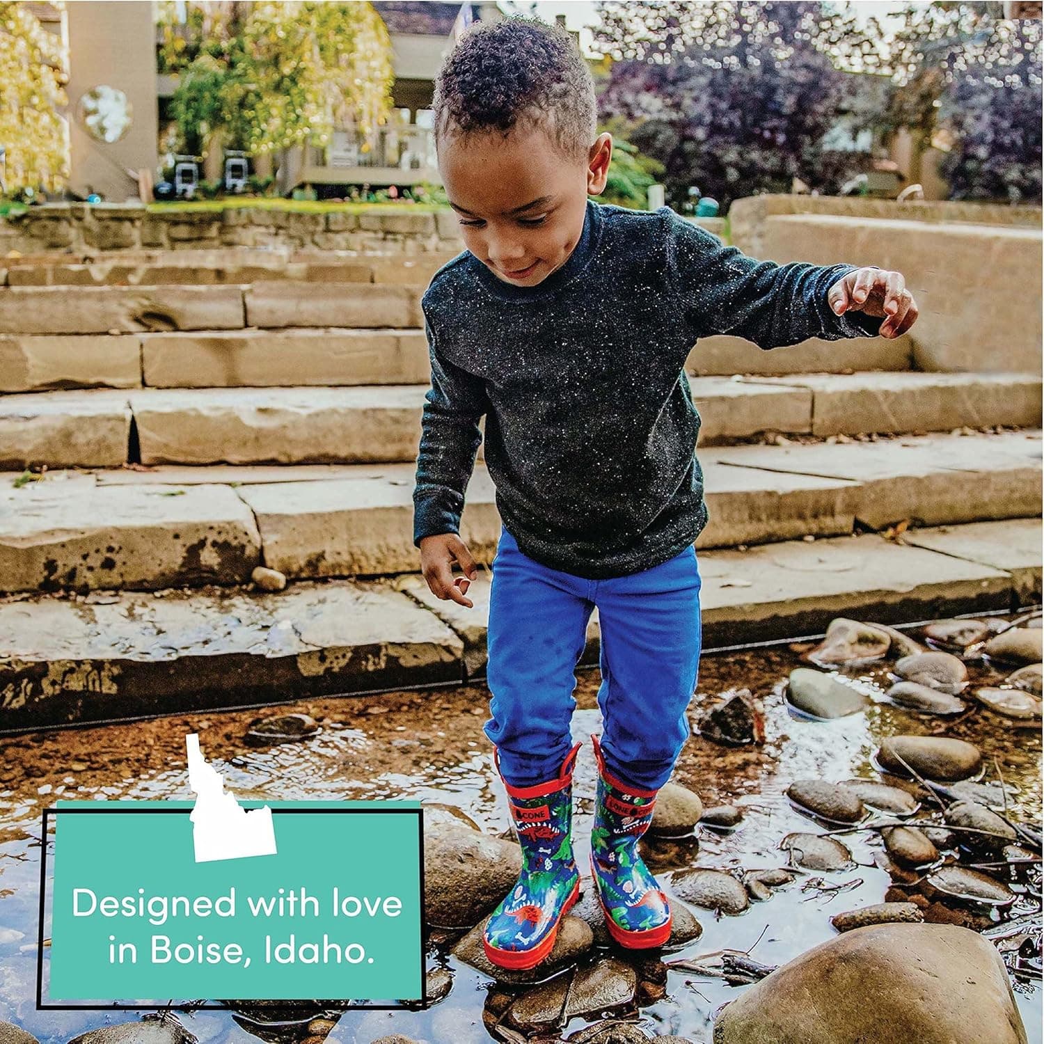 Lone Cone Rain Boots with Easy-On Handles in Fun Patterns for Boys and Girls, Play-Proof Flexible Rubber, Durable Non-Slip Treads, Kid-Friendly for Hours of Joy - Puddle-a-Saurus, 9 Toddler | Boots thumbnail 2