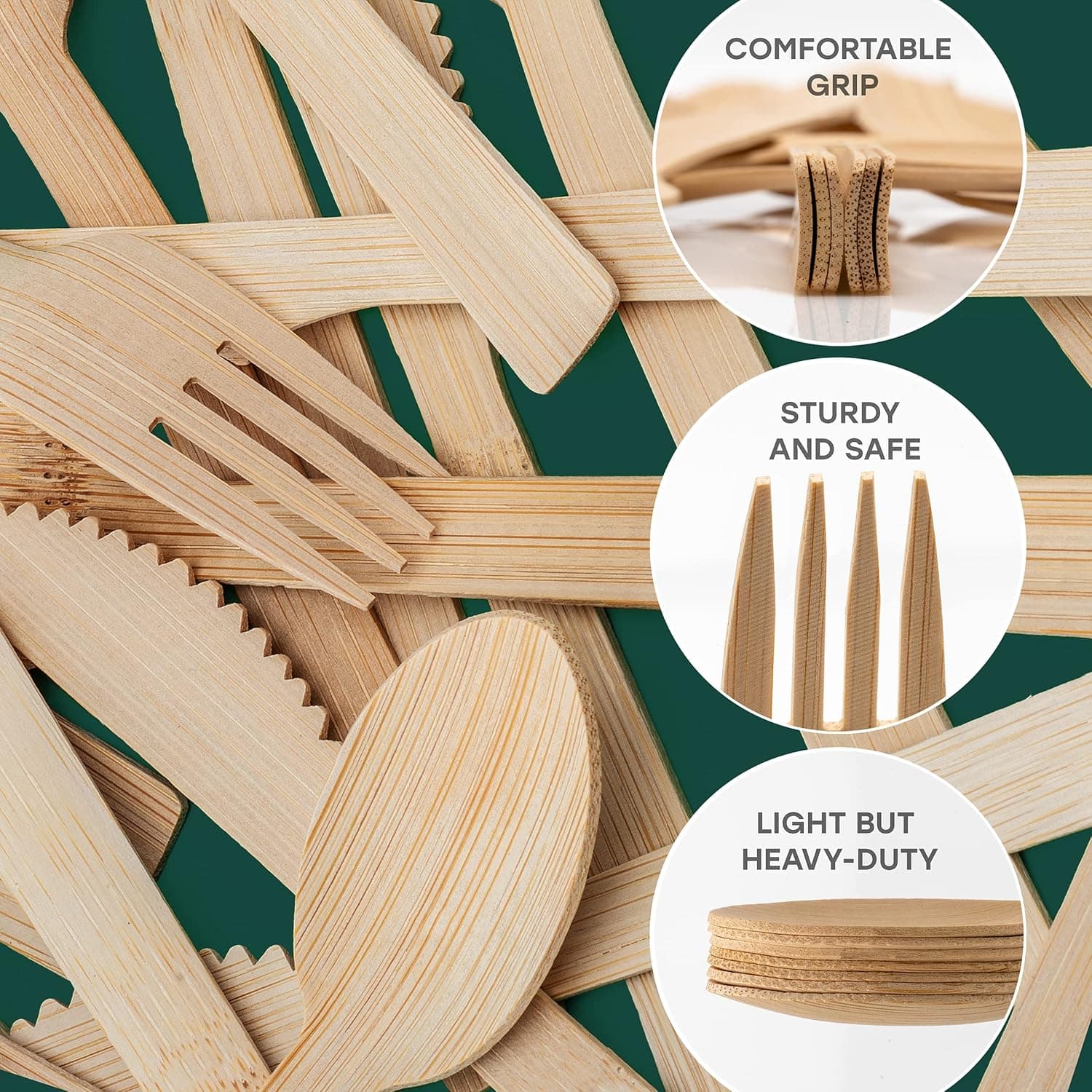 100% Bamboo Utensils - Carbonized Disposable Cutlery Biodegradable and Sanitized - Heavy Duty &amp; Fully Functional (Fork - 400 Pieces) : Health &amp; Household thumbnail 3