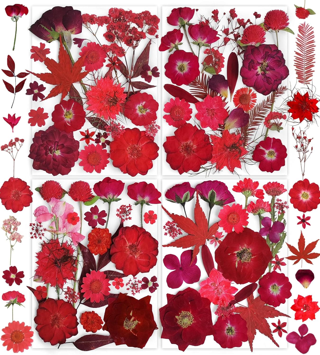 150PCS Red Dried Pressed Flowers with Butterfly Stickers image 1