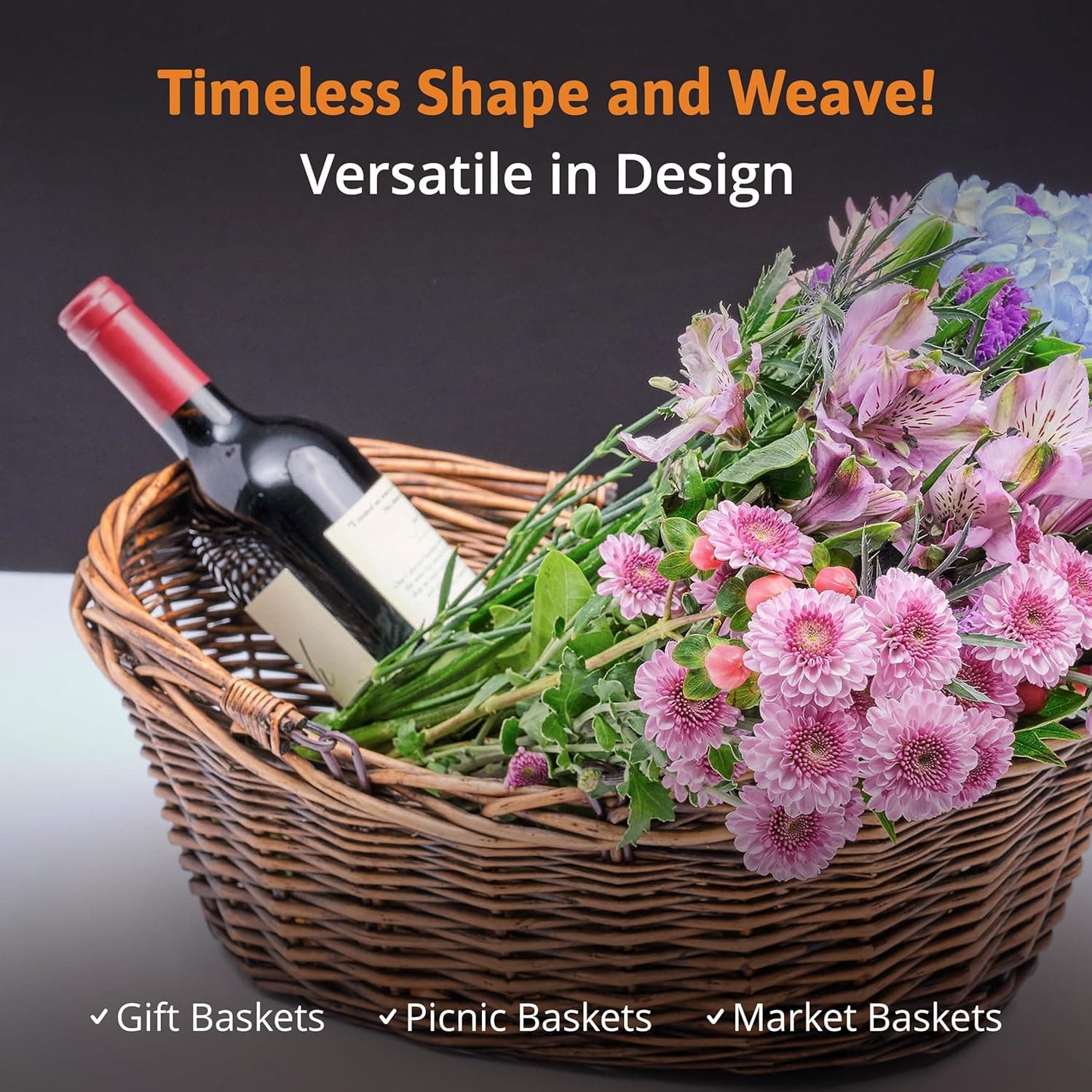 Small Light Brown Hand Woven Wicker Basket with Handles thumbnail 2