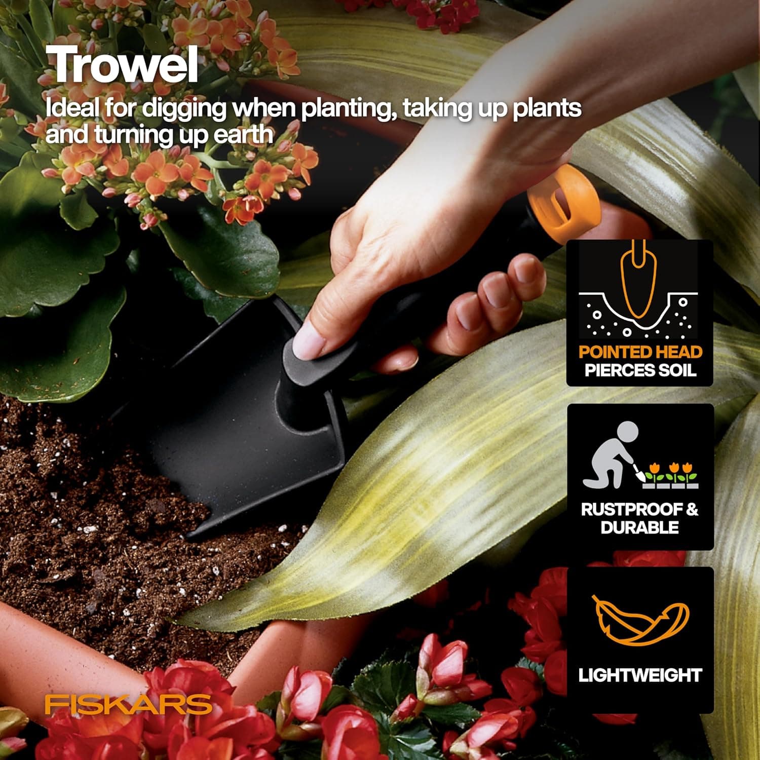 Fiskars 5-Piece Flower Gardening Essentials Set, Floral Pruner, Trowel, Cultivator, Gloves &amp; Kneeling Cushion, Easy Action Bypass Blade with Wire Cutter &amp; Stem Stripper, Lightweight Rustproof : Patio, Lawn &amp; Garden thumbnail 3