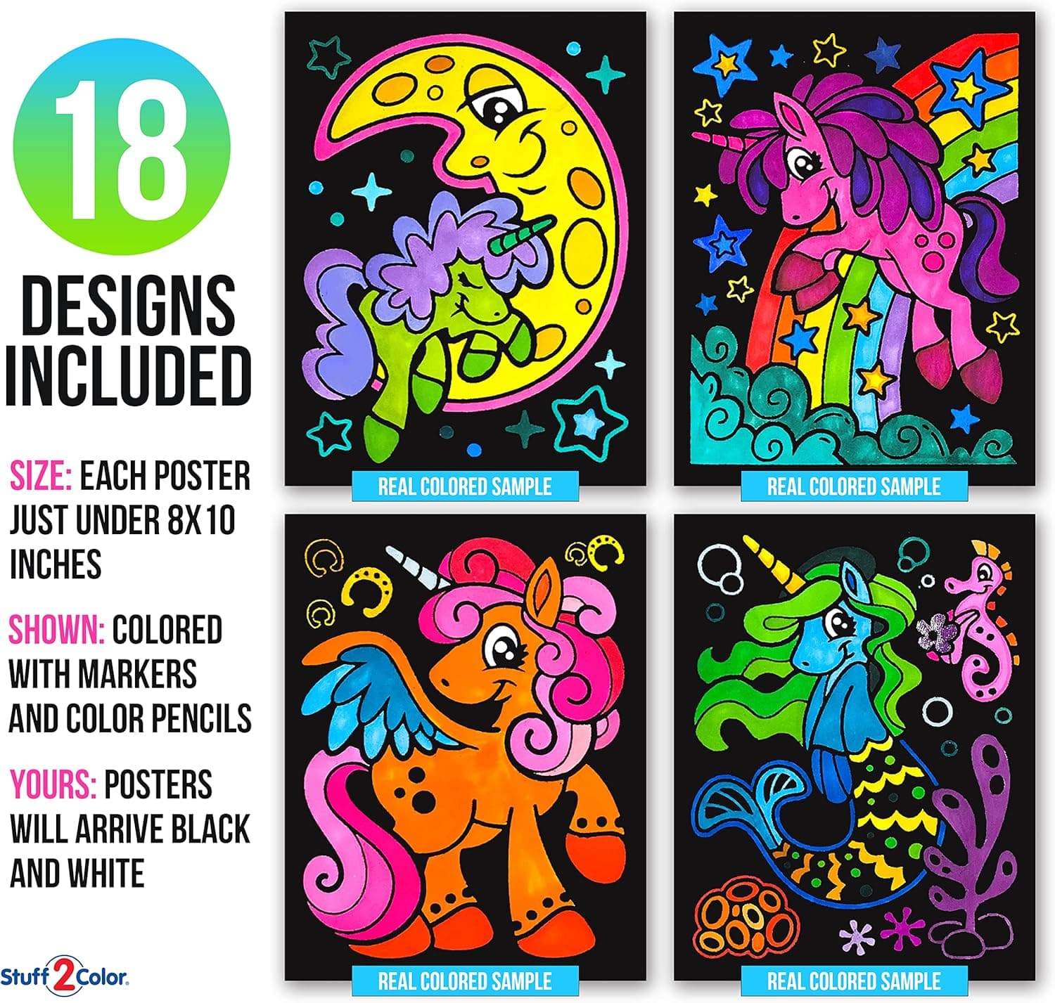 Super Pack of 18 Fuzzy Velvet Coloring Posters (Unicorn Fun Edition) - Great for Family Time, Arts and Crafts, Travel, Quiet Time, Sharing, Parties [All Ages: Kids, Girls, Adults, Toddlers, Teens] : Toys &amp; Games thumbnail 2