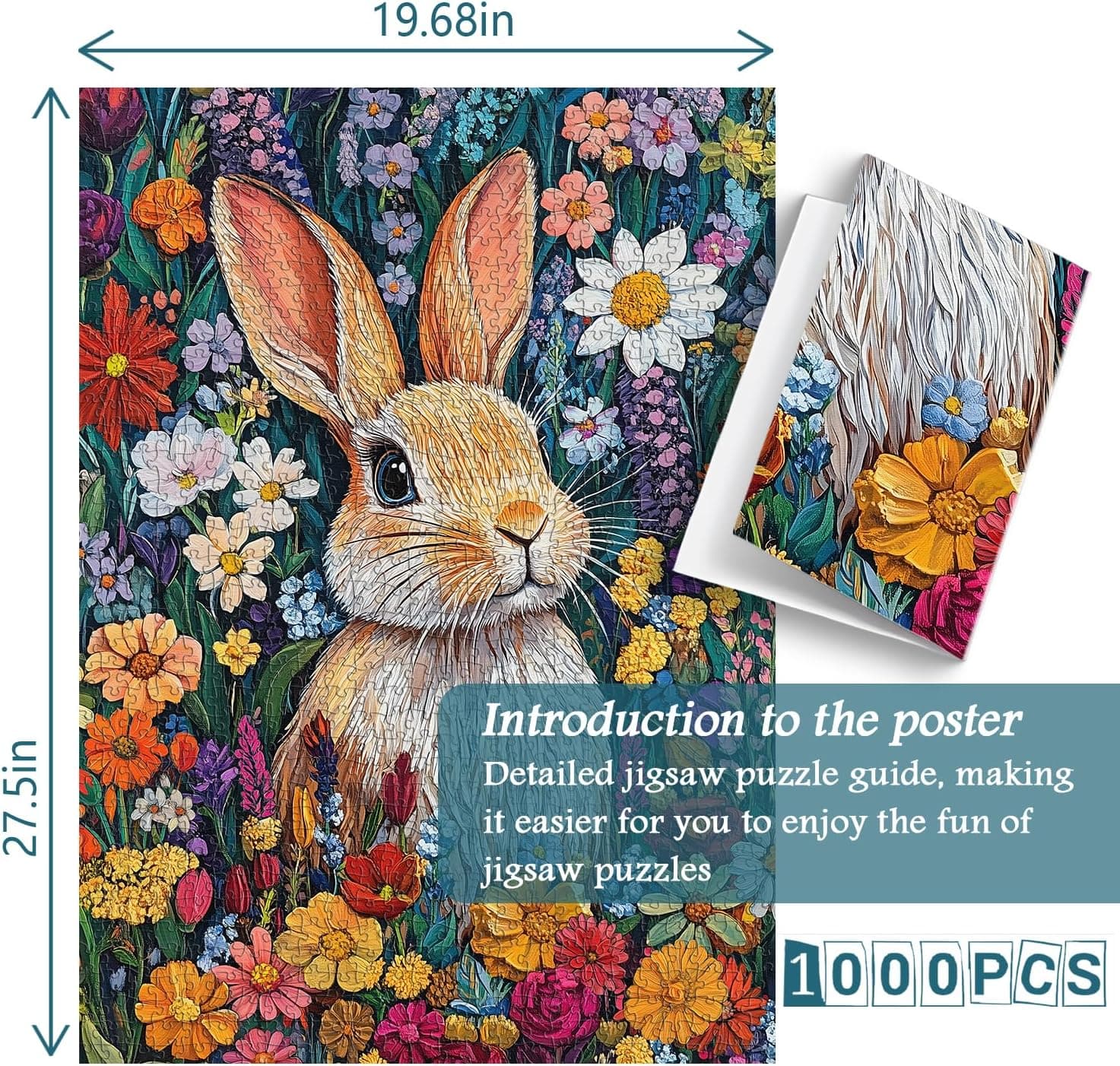 PICKFORU Bunny Puzzles for Adults, Spring Flower Jigsaw Puzzles 1000 Pieces Rabbit Garden, Colorful Easter Puzzle as Flower Wall Art : Toys &amp; Games thumbnail 4