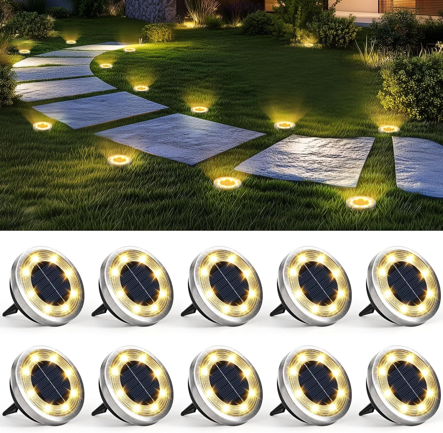 SOLPEX 10 Pack Solar Ground Lights Outdoor Waterproof, Solar Powered Pathway Lights, Landscape Lighting for Garden Walkway Driveway Backyard Decor (Warm White) - Amazon.com — Spring Gift Ideas gift idea