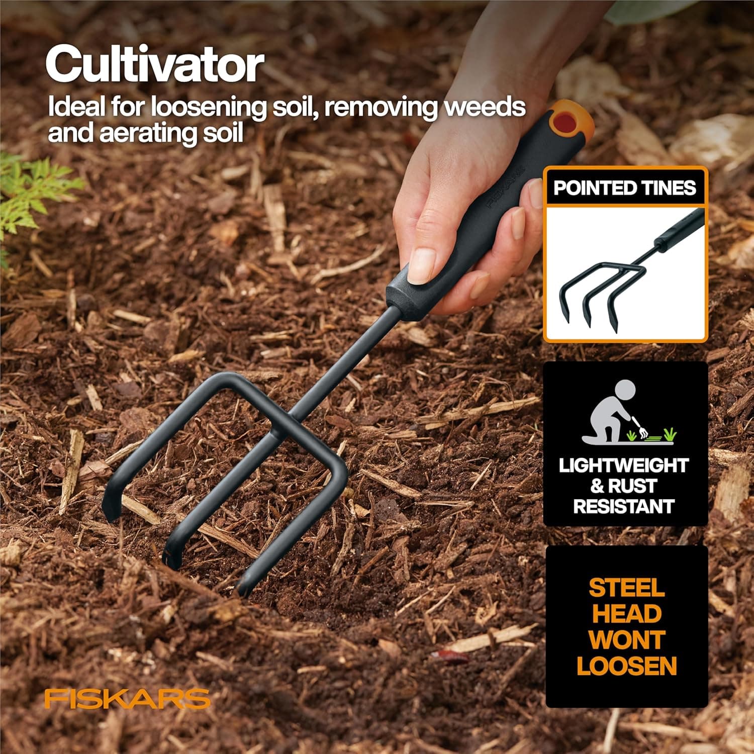 Fiskars Vegetable Gardening Essentials 6-Piece Tool Set for Cultivating, Serrated Stainless Steel Shears &amp; 4-in-1 Seed Sower for Planting, Rust-Resistant Steel Trowel, Cultivator, Weeder, L/XL Gloves : Patio, Lawn &amp; Garden thumbnail 3