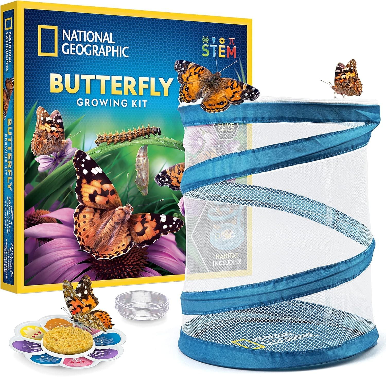 National Geographic Butterfly Growing Kit - Butterfly Habitat Kit with Voucher to Redeem 5 Caterpillars (S&amp;H Not Included), Butterfly Cage, Feeder, Easter Basket Gifts for Kids : Toys &amp; Games image 1