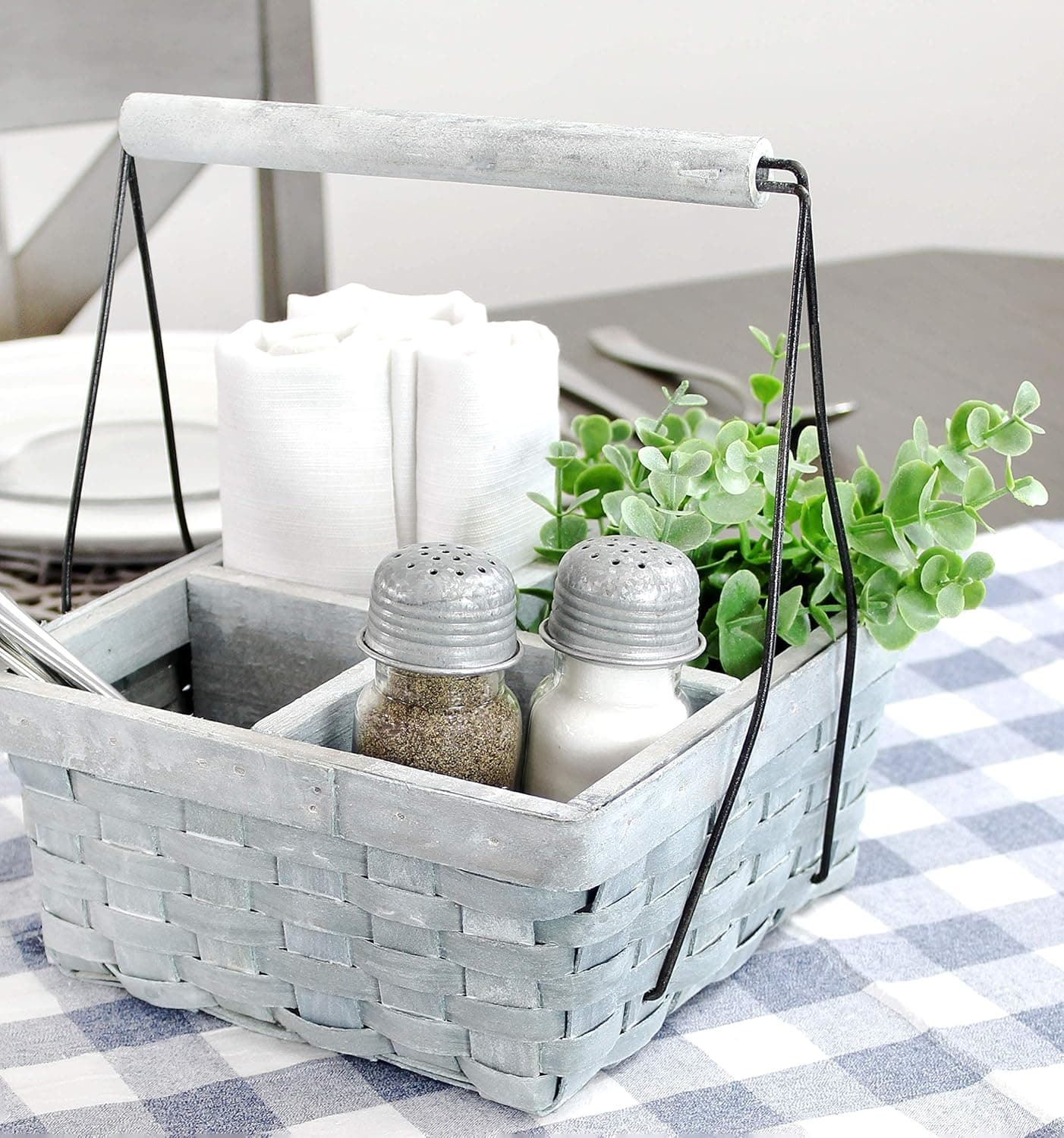 AuldHome Design Wood Basket Caddy - Gray Washed 4-Compartment Organizer thumbnail 4