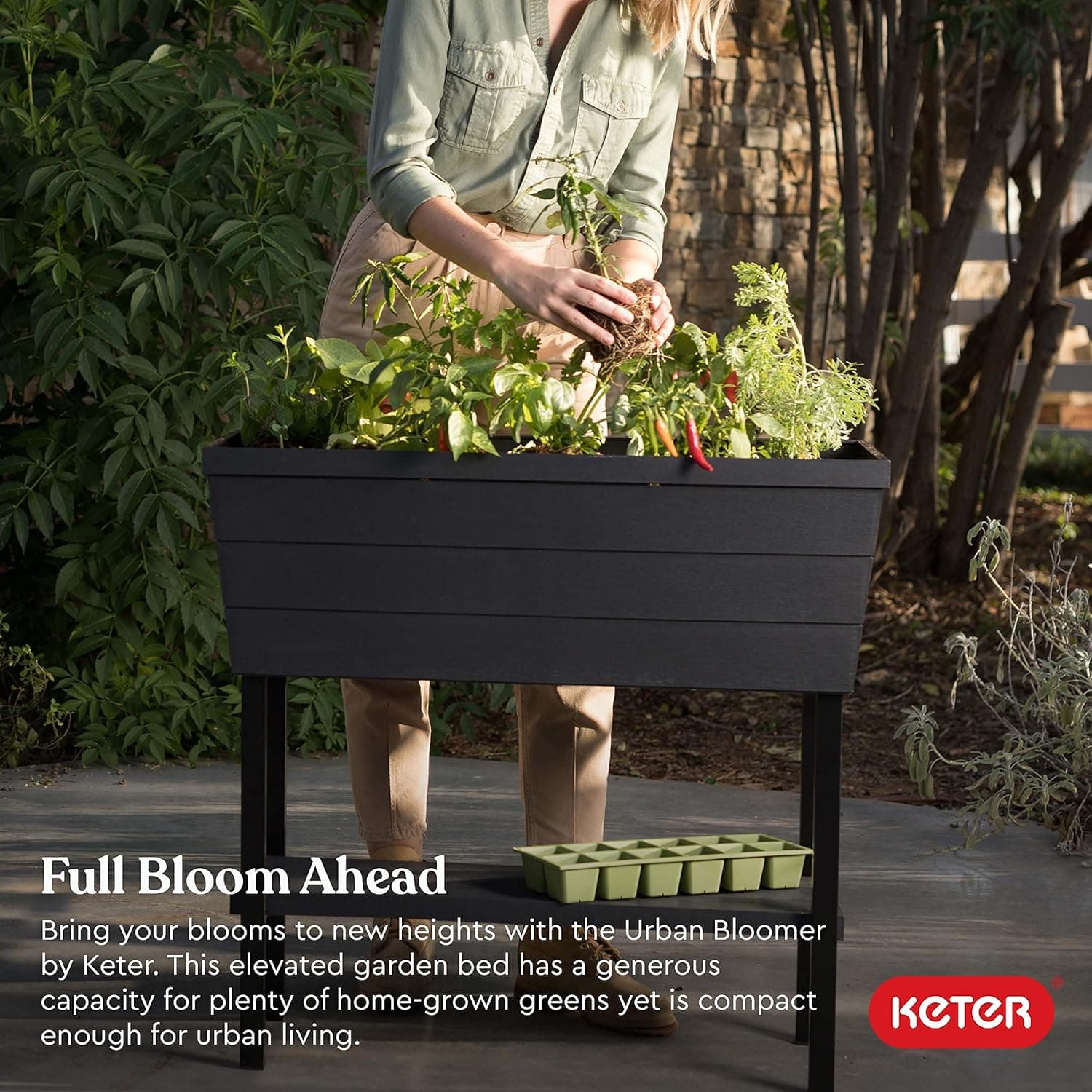 Keter Urban Bloomer 12.7‑Gallon Raised Garden Bed – Elevated Outdoor Planter Box with Self‑Watering Reservoir, Water Gauge &amp; Drainage System, Perfect for Herbs &amp; Vegetables, Dark Grey : Patio, Lawn &amp; Garden thumbnail 4