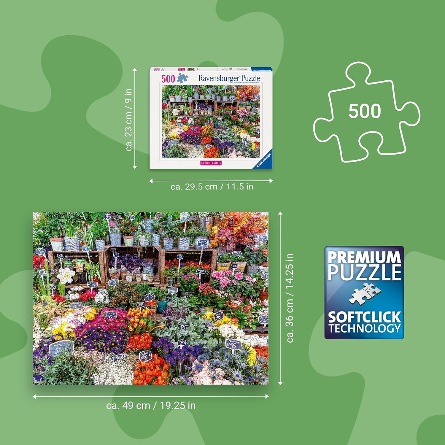 Ravensburger Flower Market, France 500 Piece Puzzle thumbnail 4